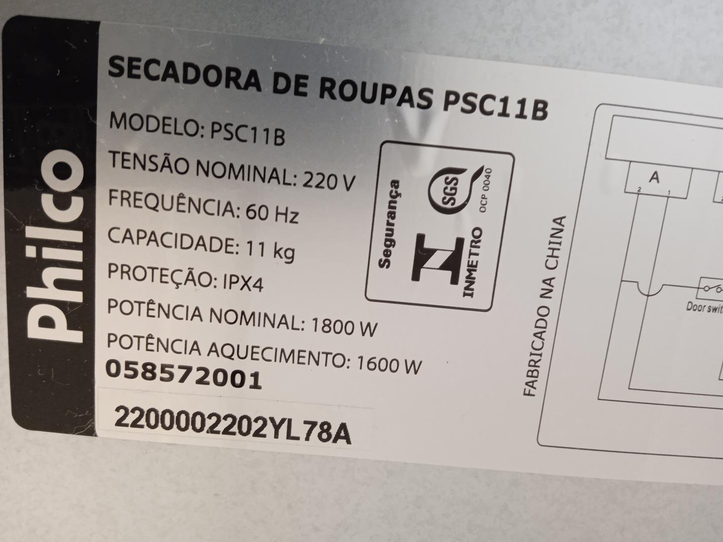 Secadora de roupas Philco PSC11B em Aço Branco 85 cm x 56 cm x 60 cm