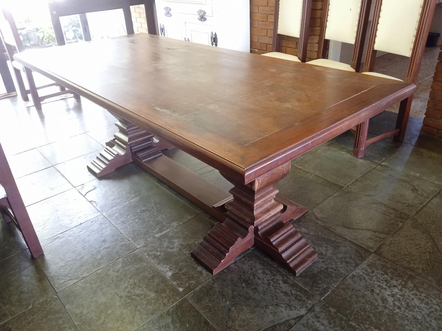 Mesa de jantar Antiga em Madeira Marrom 77 cm x 220 cm x 100 cm