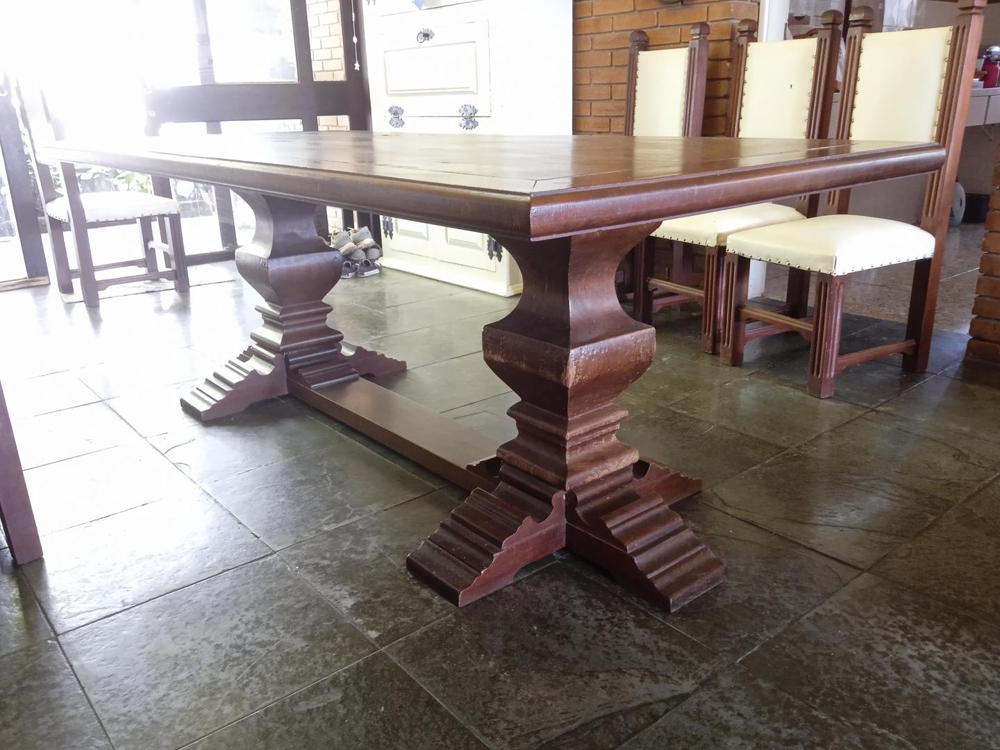 Mesa de jantar Antiga em Madeira Marrom 77 cm x 220 cm x 100 cm