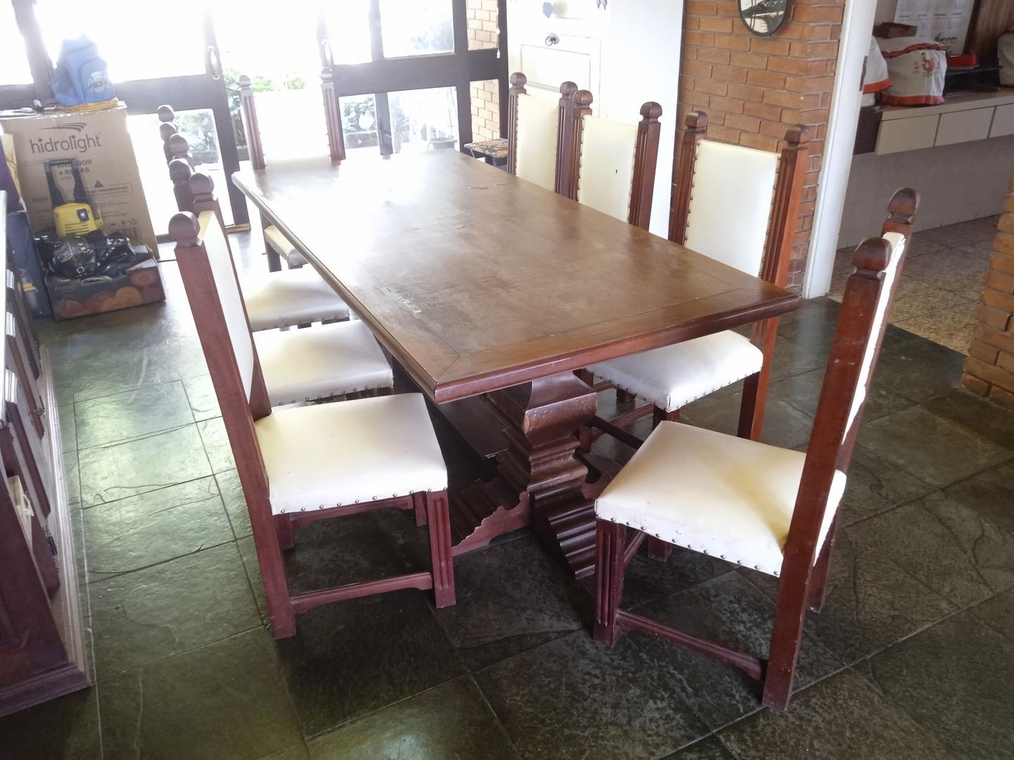 Mesa de jantar Antiga em Madeira Marrom 77 cm x 220 cm x 100 cm