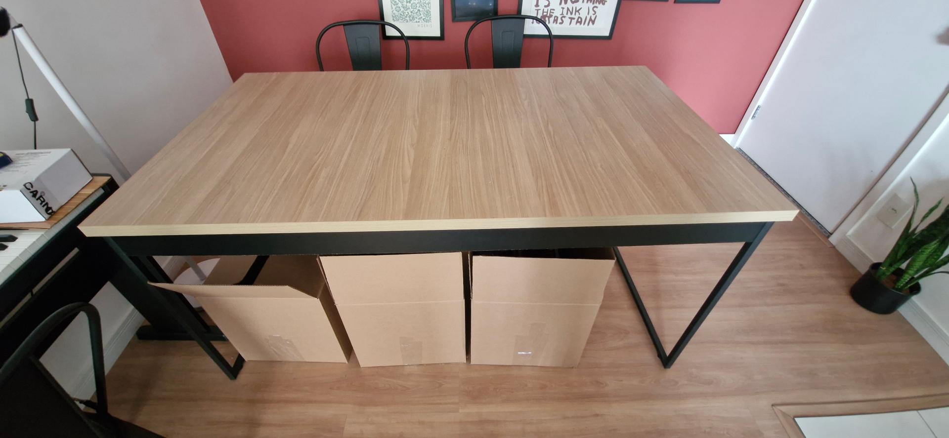 Mesa de Jantar em MDF / Aço Marrom 76 cm x 160 cm x 90 cm