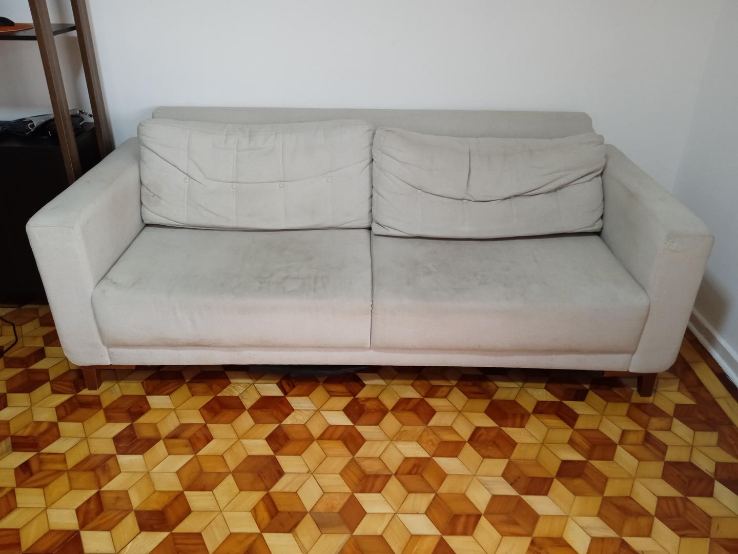 Sofá c/ 2 lugares em Estofado / Tecido Cinza 80 cm x 210 cm x 90 cm