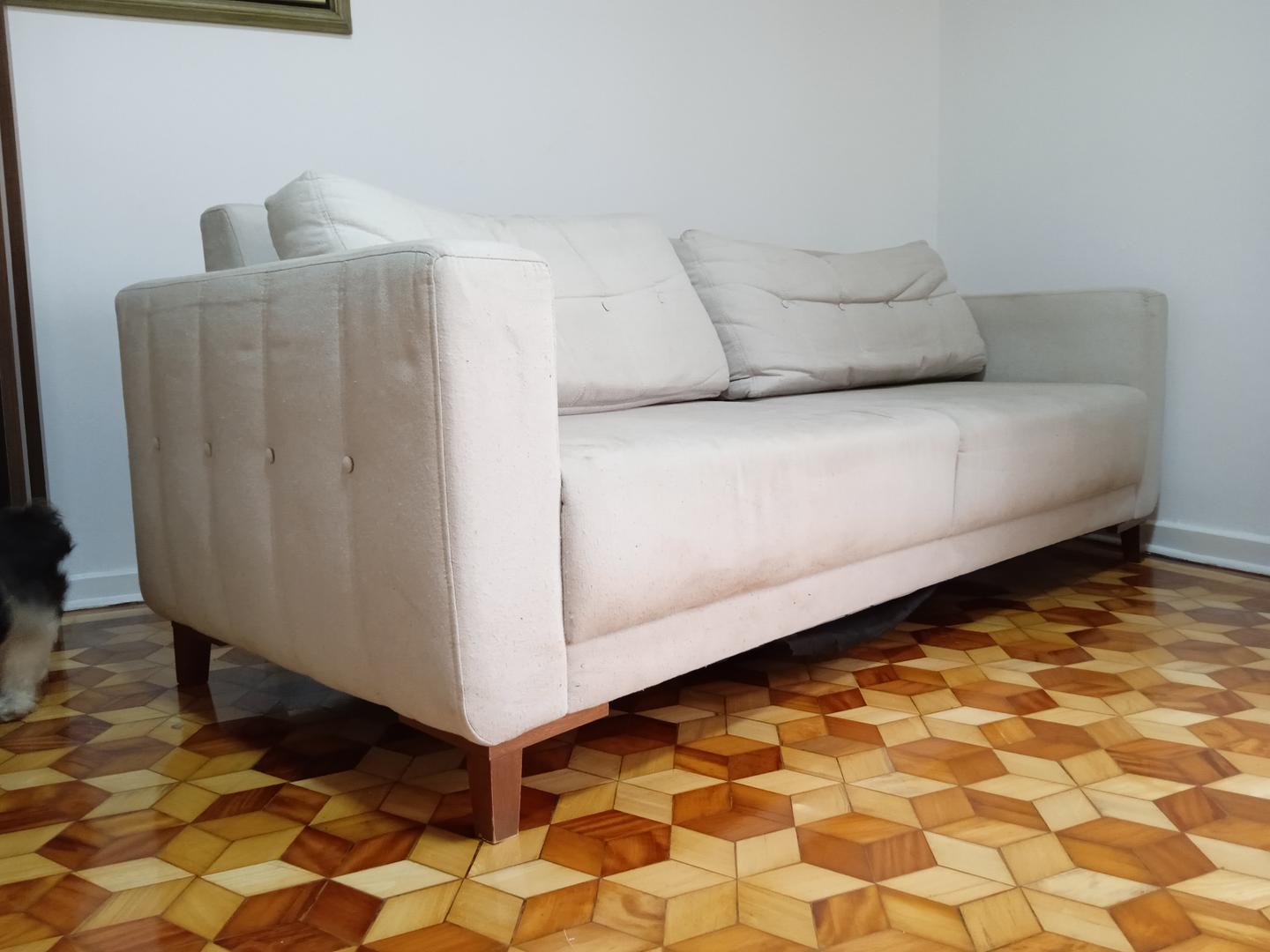 Sofá c/ 2 lugares em Estofado / Tecido Cinza 80 cm x 210 cm x 90 cm