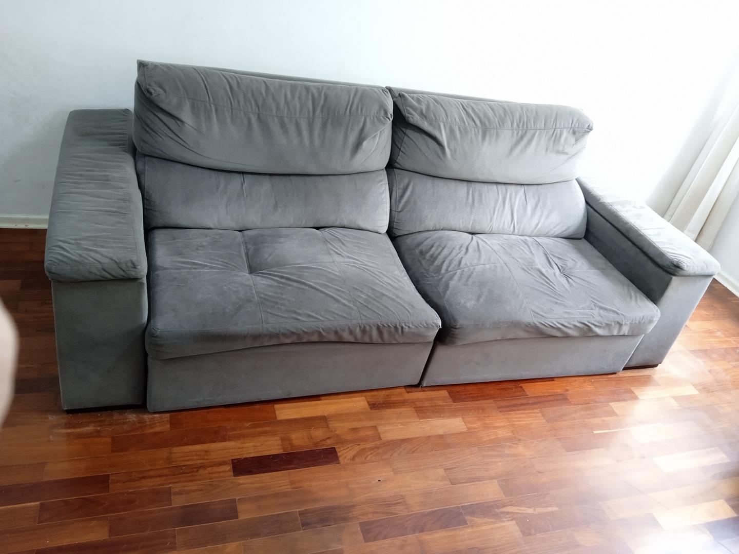 Sofá Retrátil e Reclinável MODesign com Estofado em Suede Cinza 93 cm x 250 cm x 118 cm