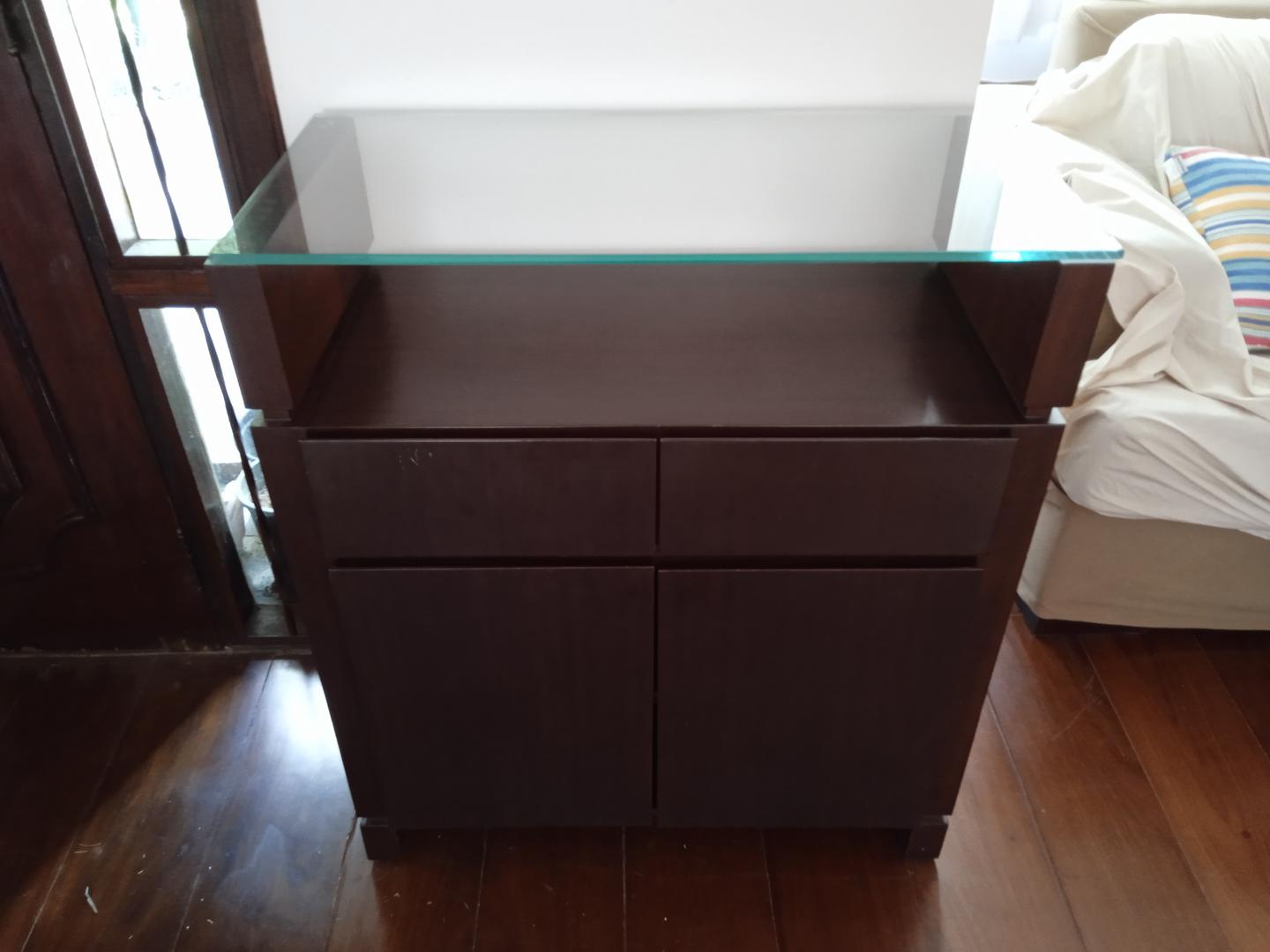 Buffet c/ 2 Gavetas 2 Portas em Madeira / Vidro Marrom 92 cm x 80 cm x 40 cm