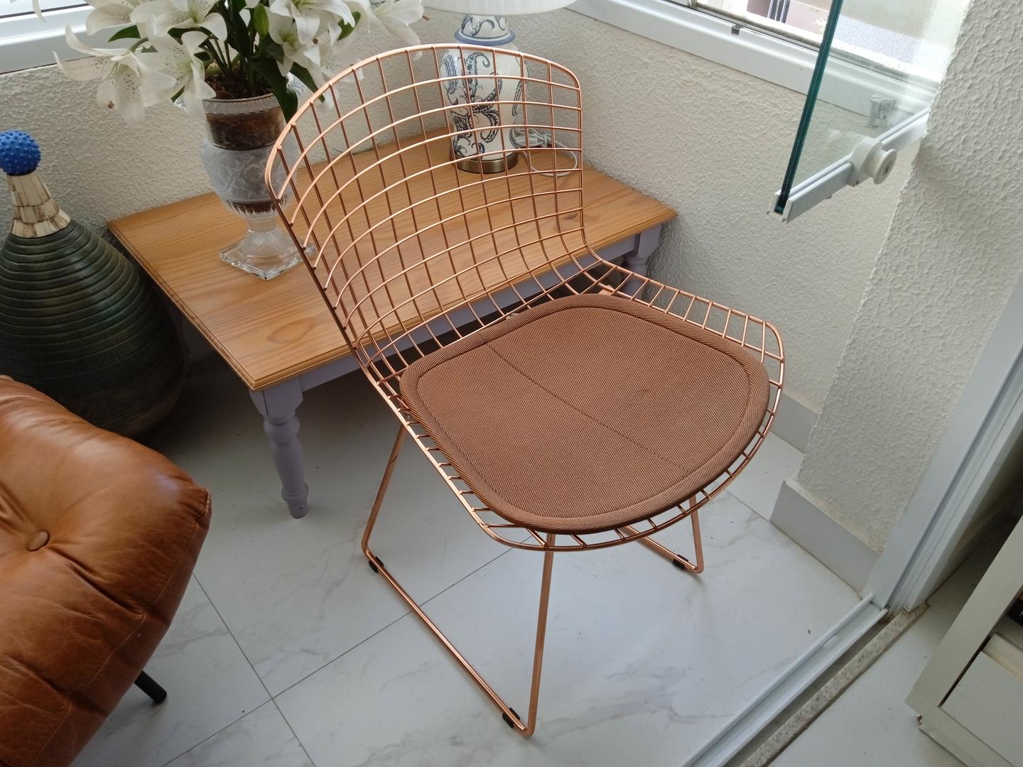 Cadeira Fixa Bertoia  em Metal Marrom 75 cm x 53 cm x 53 cm