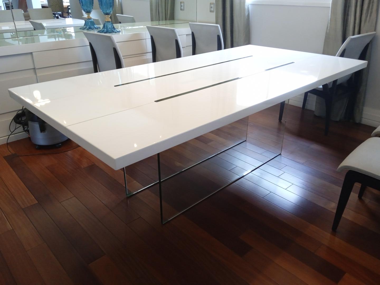 Mesa de jantar s/ cadeiras em Madeira / Vidro Branco 90 cm x 55 cm x 60 cm