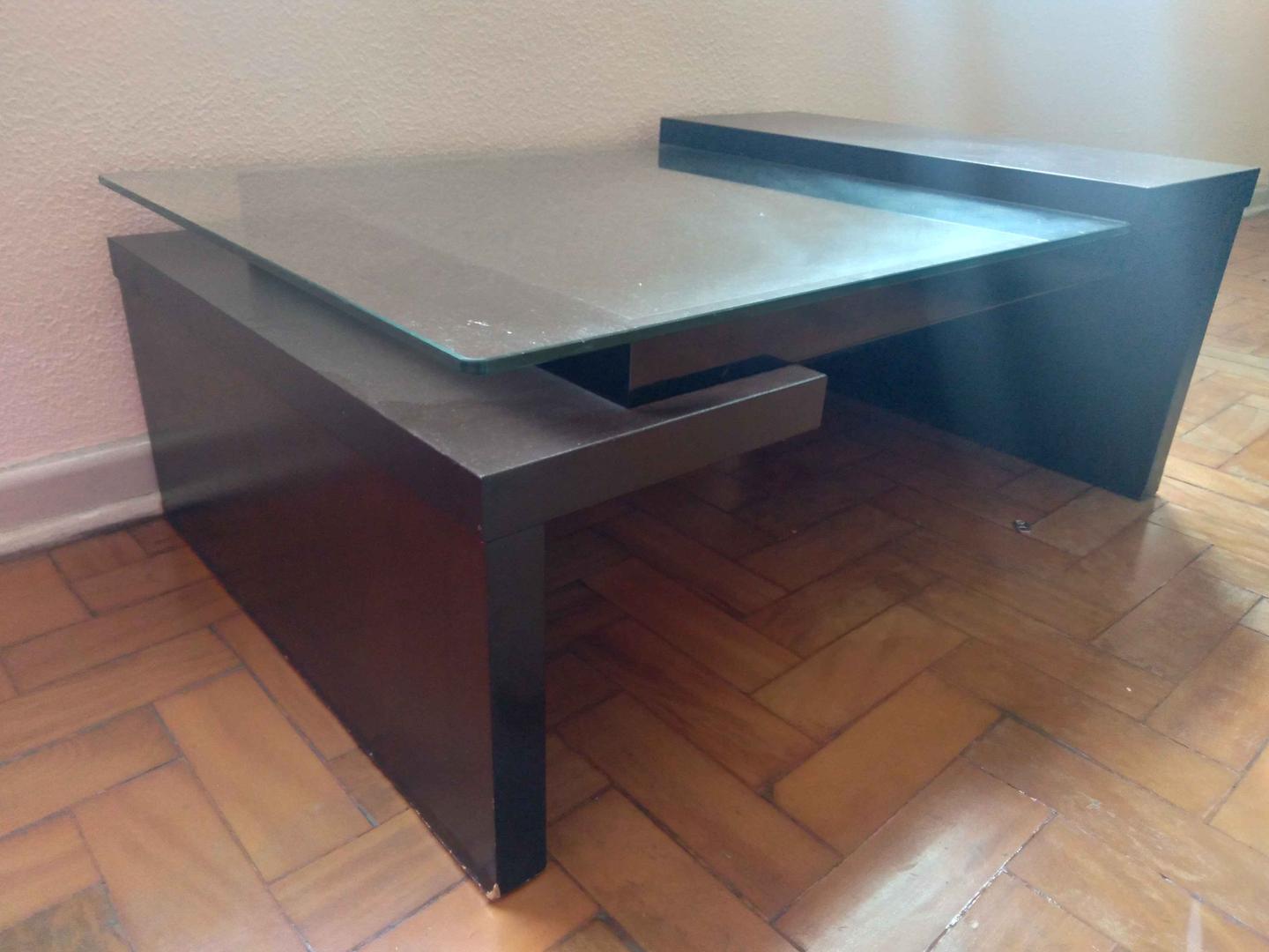 Mesa de centro  em MDP / Vidro Marrom 36 cm x 90 cm x 60 cm