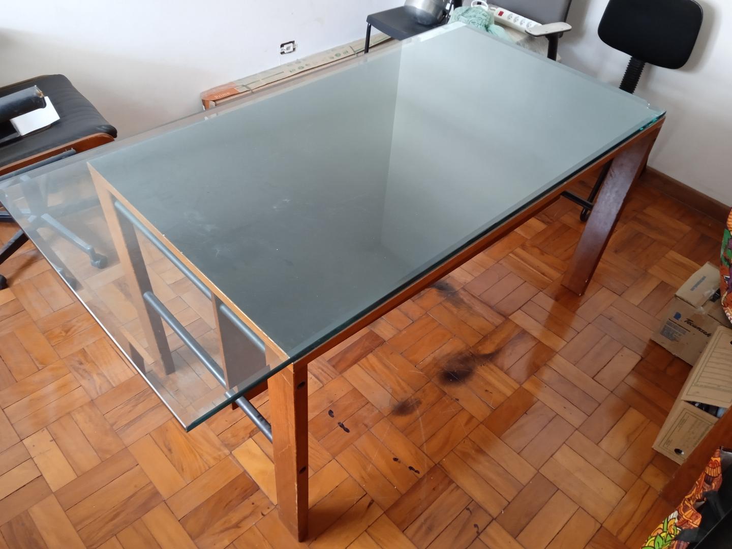 Mesa de escritório c/ 2 gavetas em Madeira Marrom 76 cm x 140 cm x 77 cm