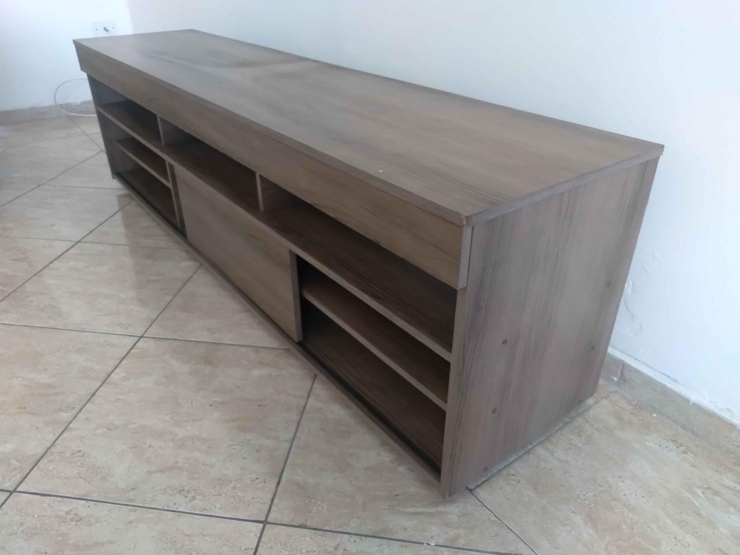 Rack c/ 4 prateleiras/ 1 porta de correr  em MDF Marrom 53 cm x 182 cm x 42 cm