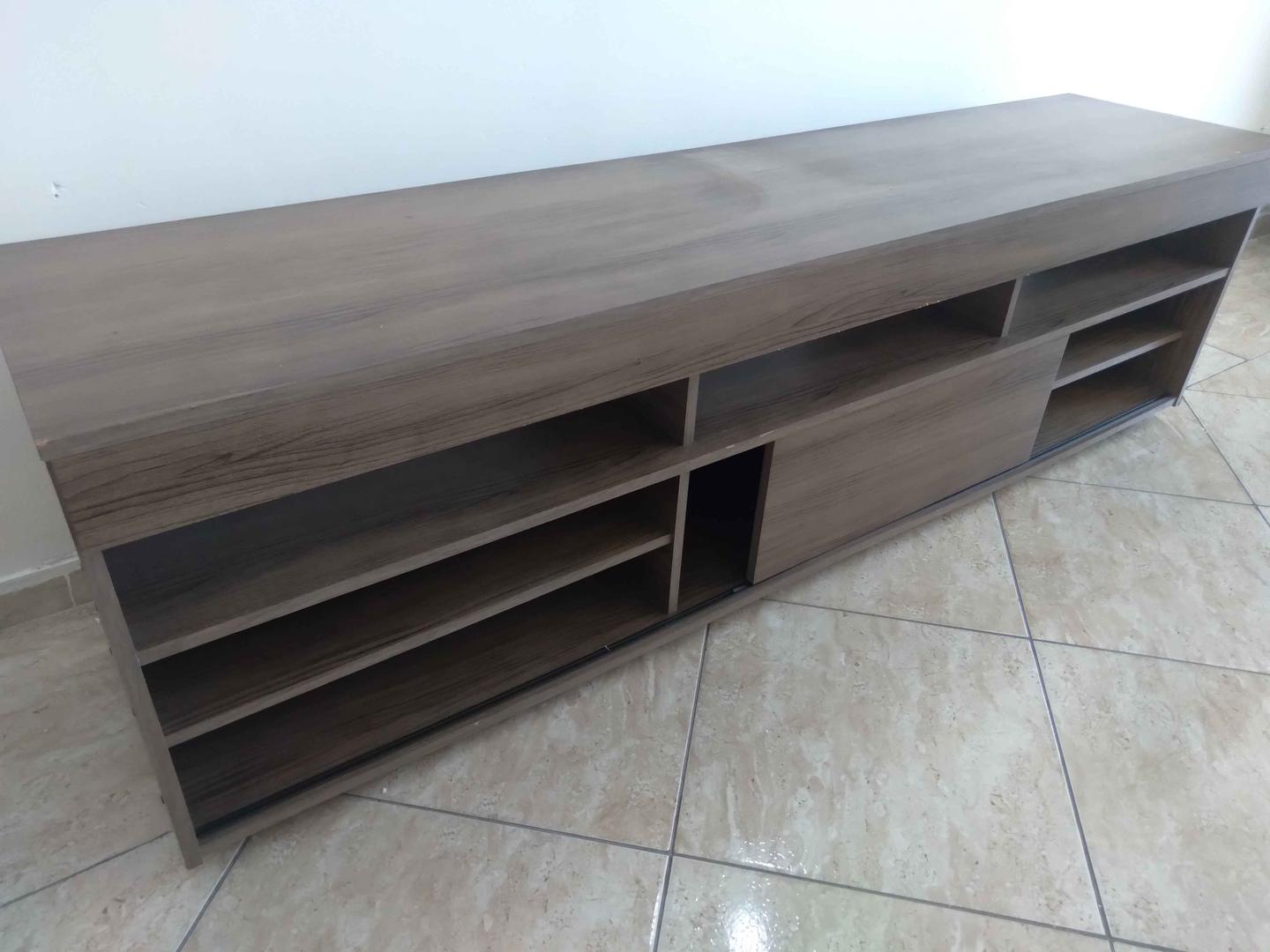 Rack c/ 4 prateleiras/ 1 porta de correr  em MDF Marrom 53 cm x 182 cm x 42 cm