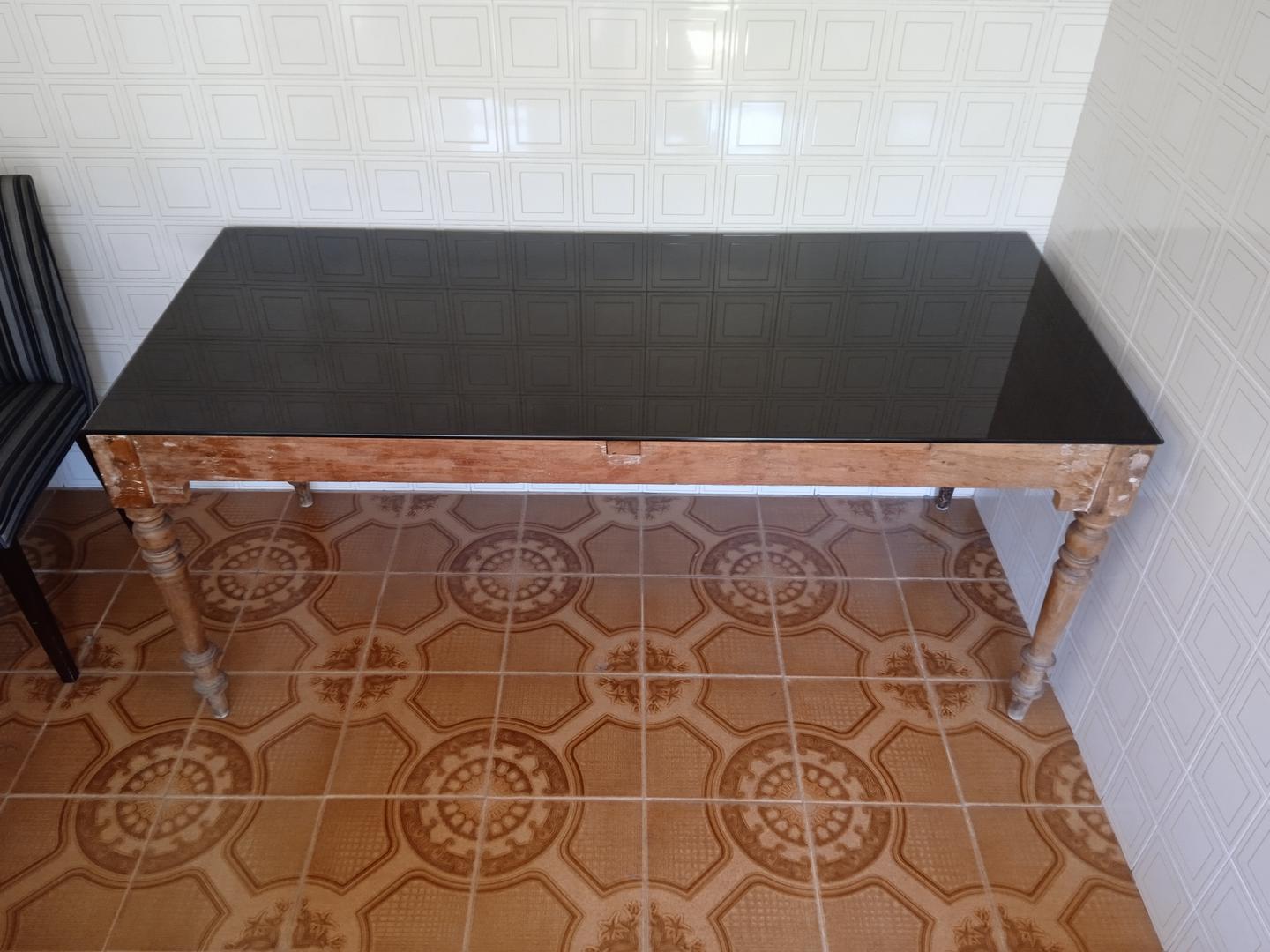 Mesa de Jantar em Madeira / Vidro Marrom 75 cm x 175 cm x 76 cm