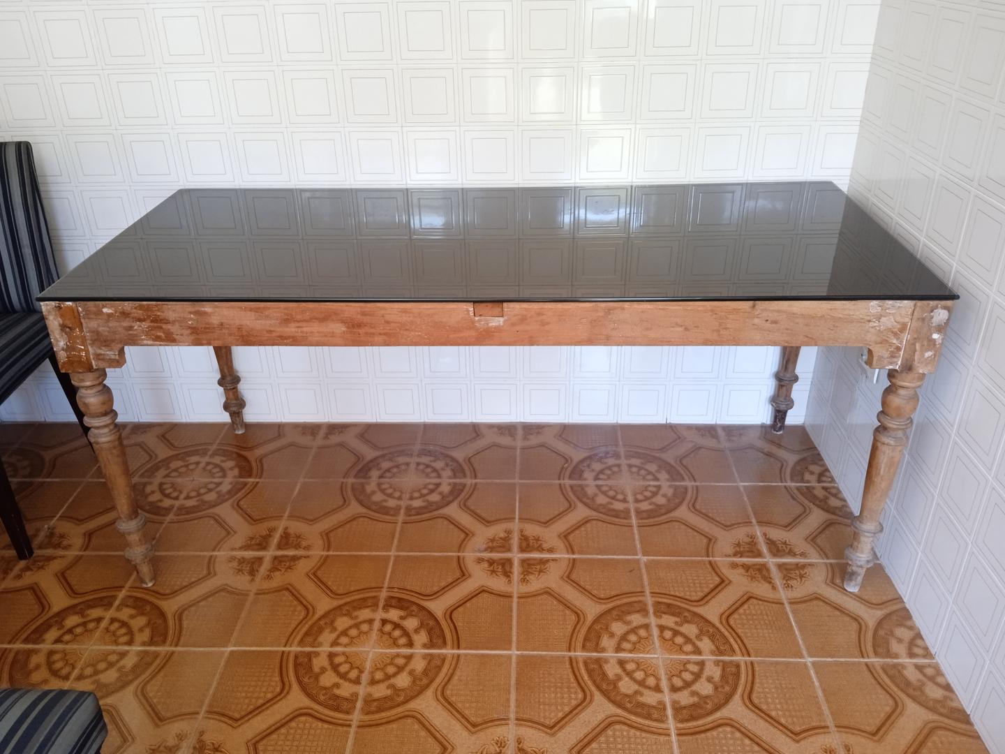 Mesa de Jantar em Madeira / Vidro Marrom 75 cm x 175 cm x 76 cm