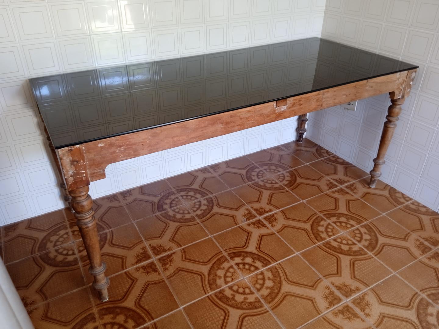 Mesa de Jantar em Madeira / Vidro Marrom 75 cm x 175 cm x 76 cm