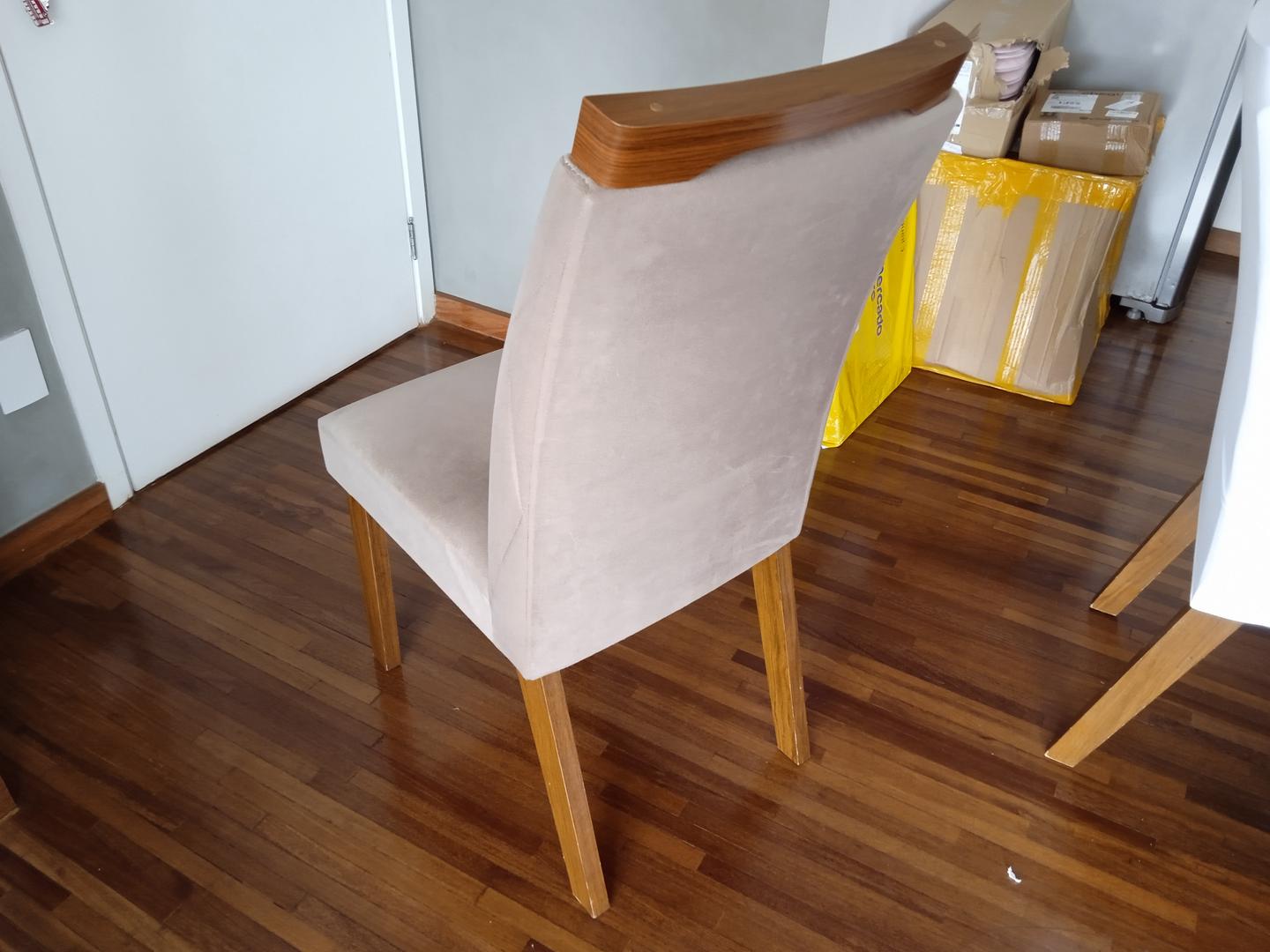 Cadeira de jantar estofada fixa s/ braços em Tecido / MDF Marrom 100 cm x 45 cm x 56 cm