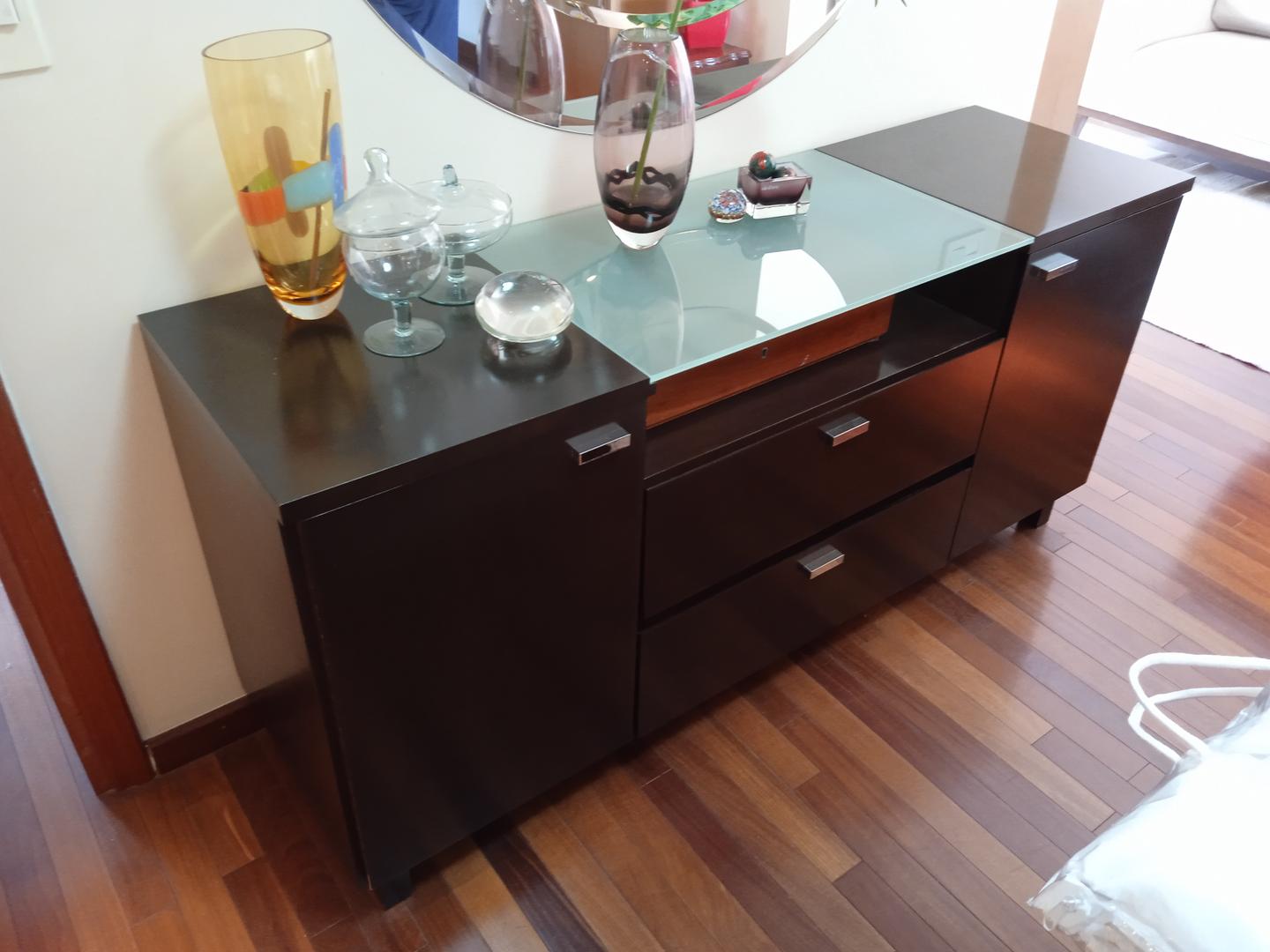 Buffet c/ 2 Portas 2 Gavetas em Madeira / Vidro Marrom 76 cm x 160 cm x 48 cm