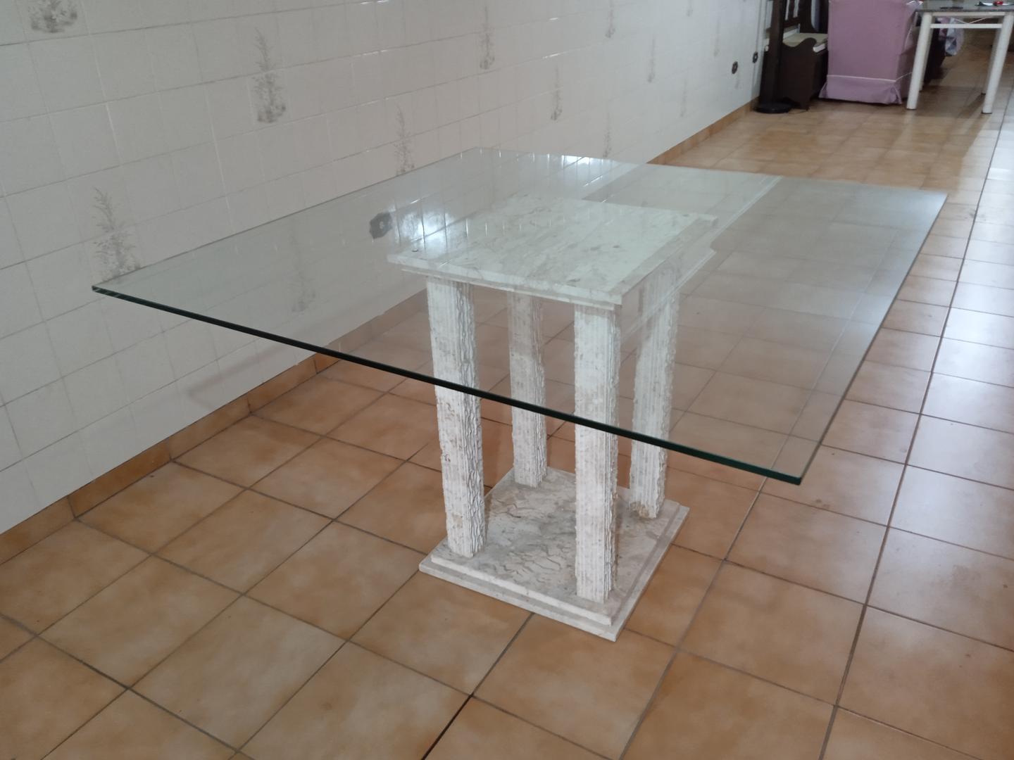 Mesa de jantar em Mármore / Vidro Bege 80 cm x 125 cm x 125 cm