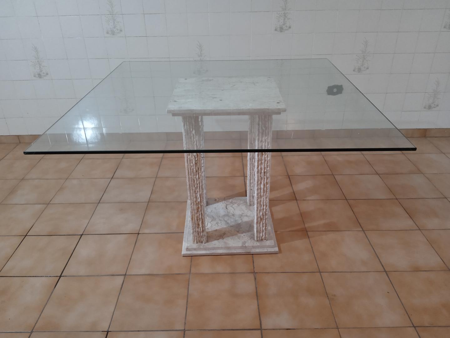 Mesa de jantar em Mármore / Vidro Bege 80 cm x 125 cm x 125 cm