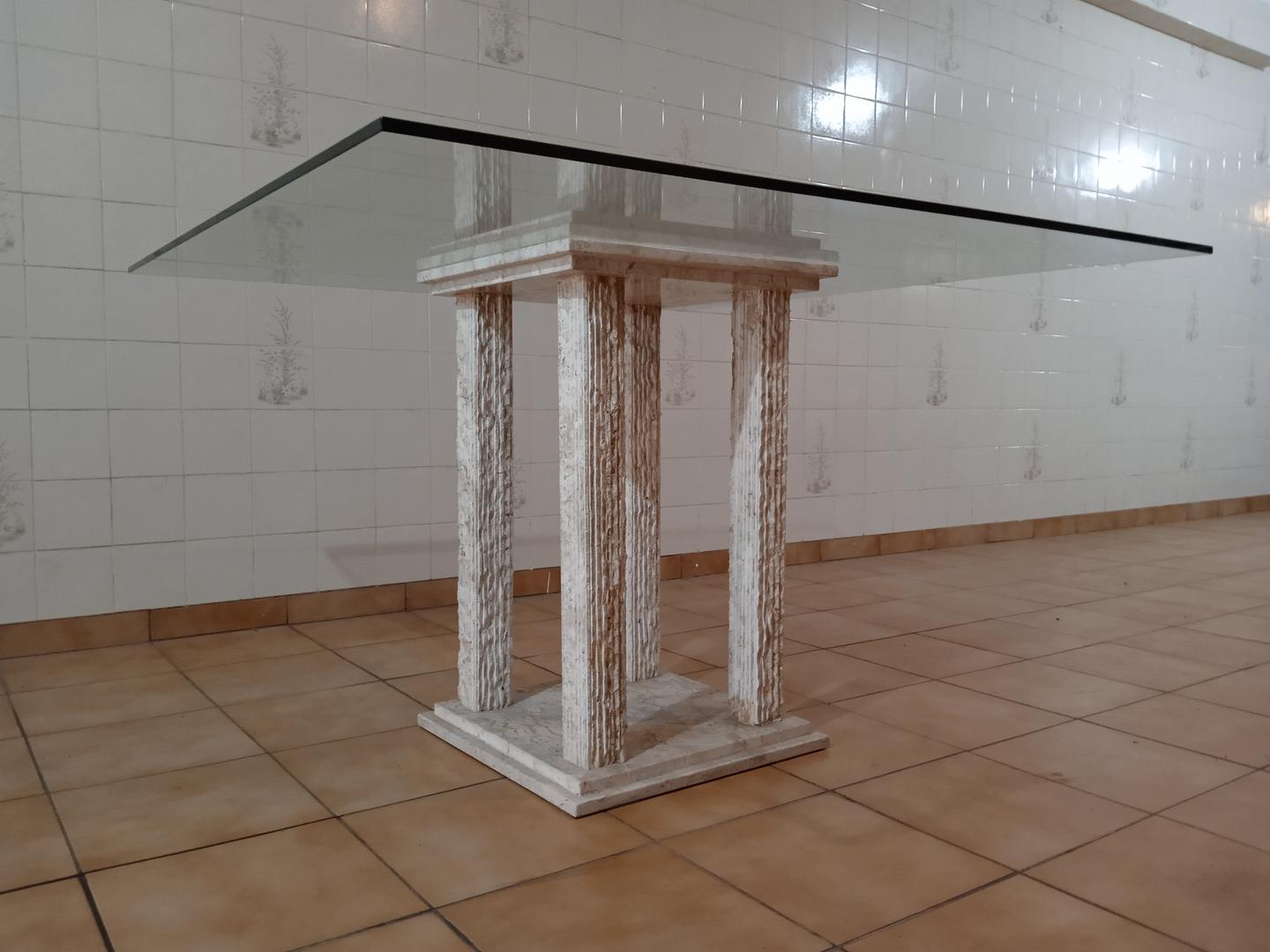 Mesa de jantar em Mármore / Vidro Bege 80 cm x 125 cm x 125 cm