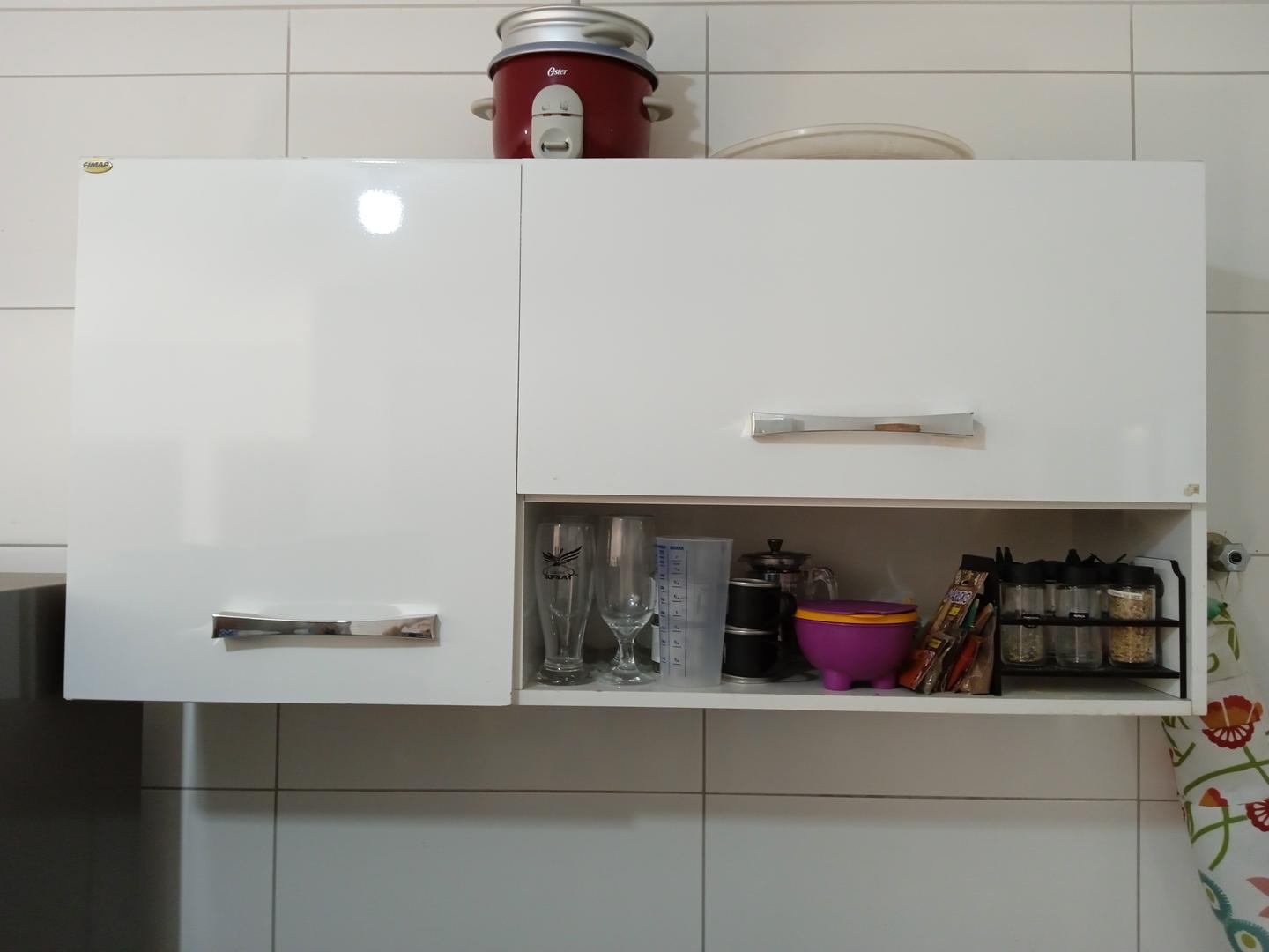 Armário de parede cozinha c/ 2 portas e 1 nicho em MDF Branco 55 cm x 114 cm x 30 cm