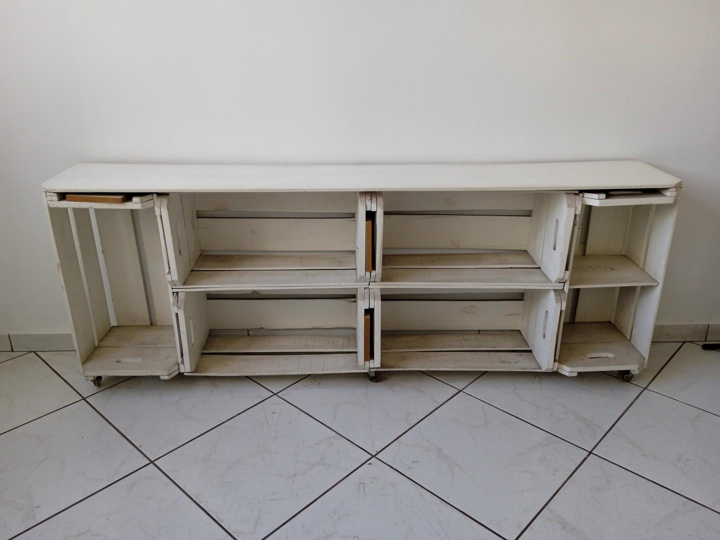 buffet de caixotes e c/ rodas em Madeira Branco 68 cm x 180 cm x 31 cm