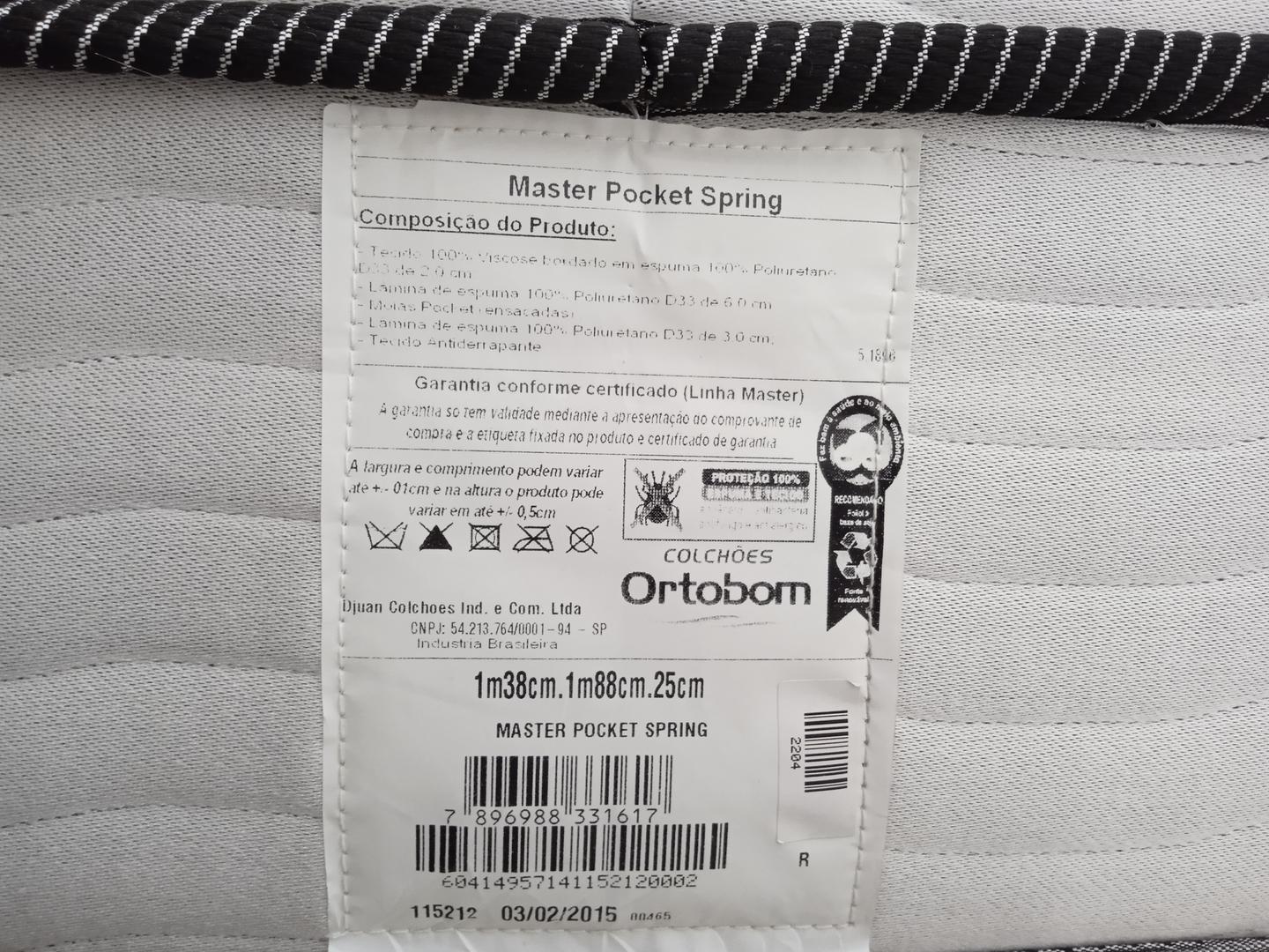 Colchão de casal padrão s/ base box Ortobom Master Pocket Spring em Tecido / Espuma Branco