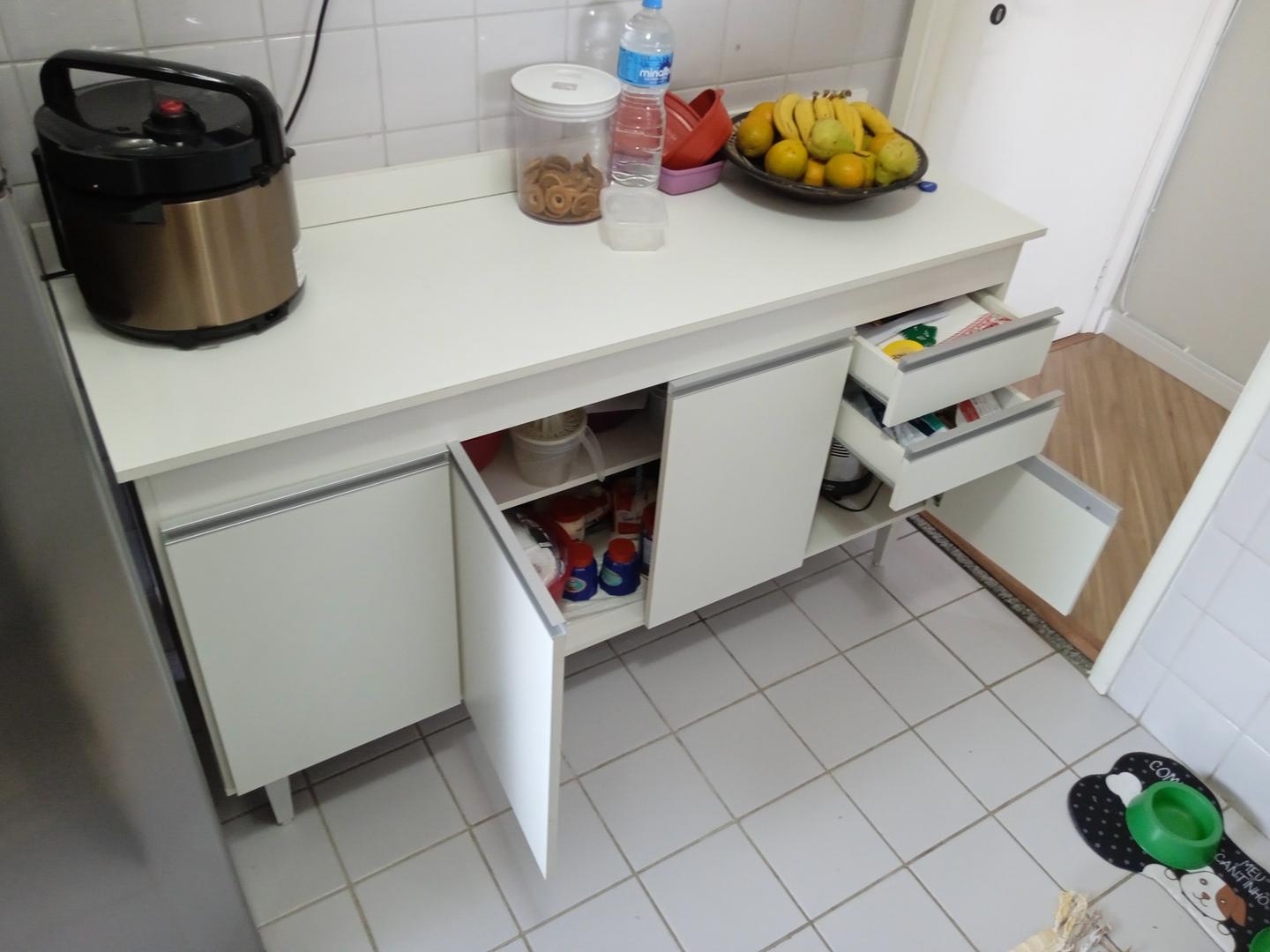 Armário de cozinha c/ 4 portas e 2 gavetas em MDF Branco 82 cm x 150 cm x 50 cm