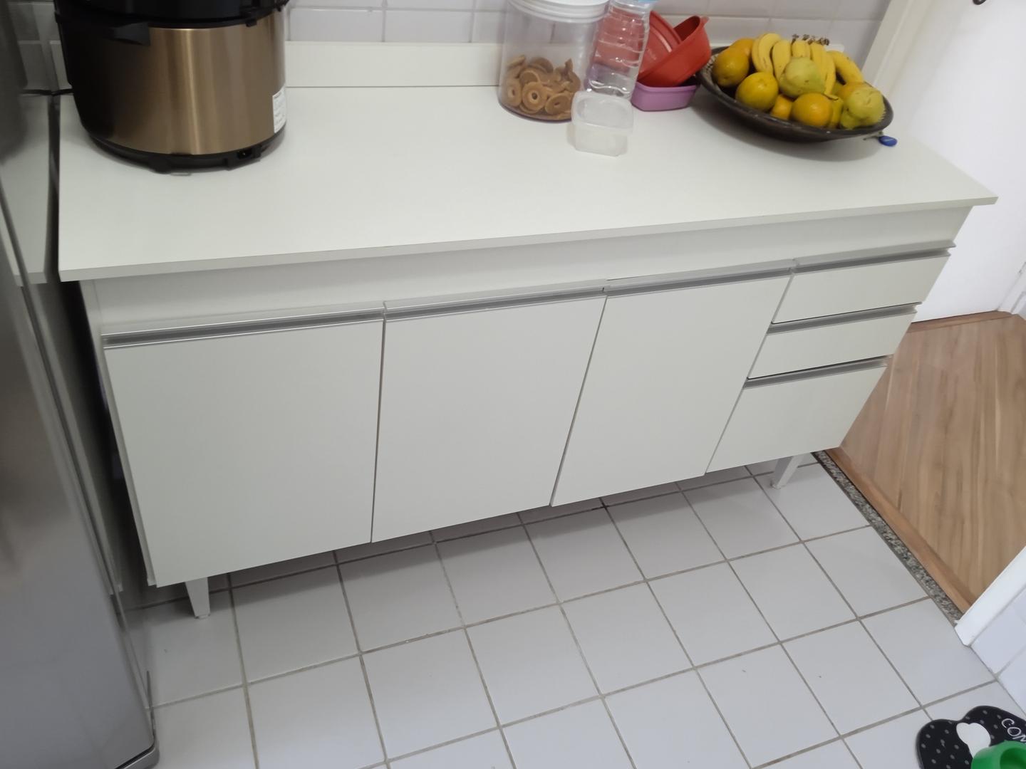 Armário de cozinha c/ 4 portas e 2 gavetas em MDF Branco 82 cm x 150 cm x 50 cm