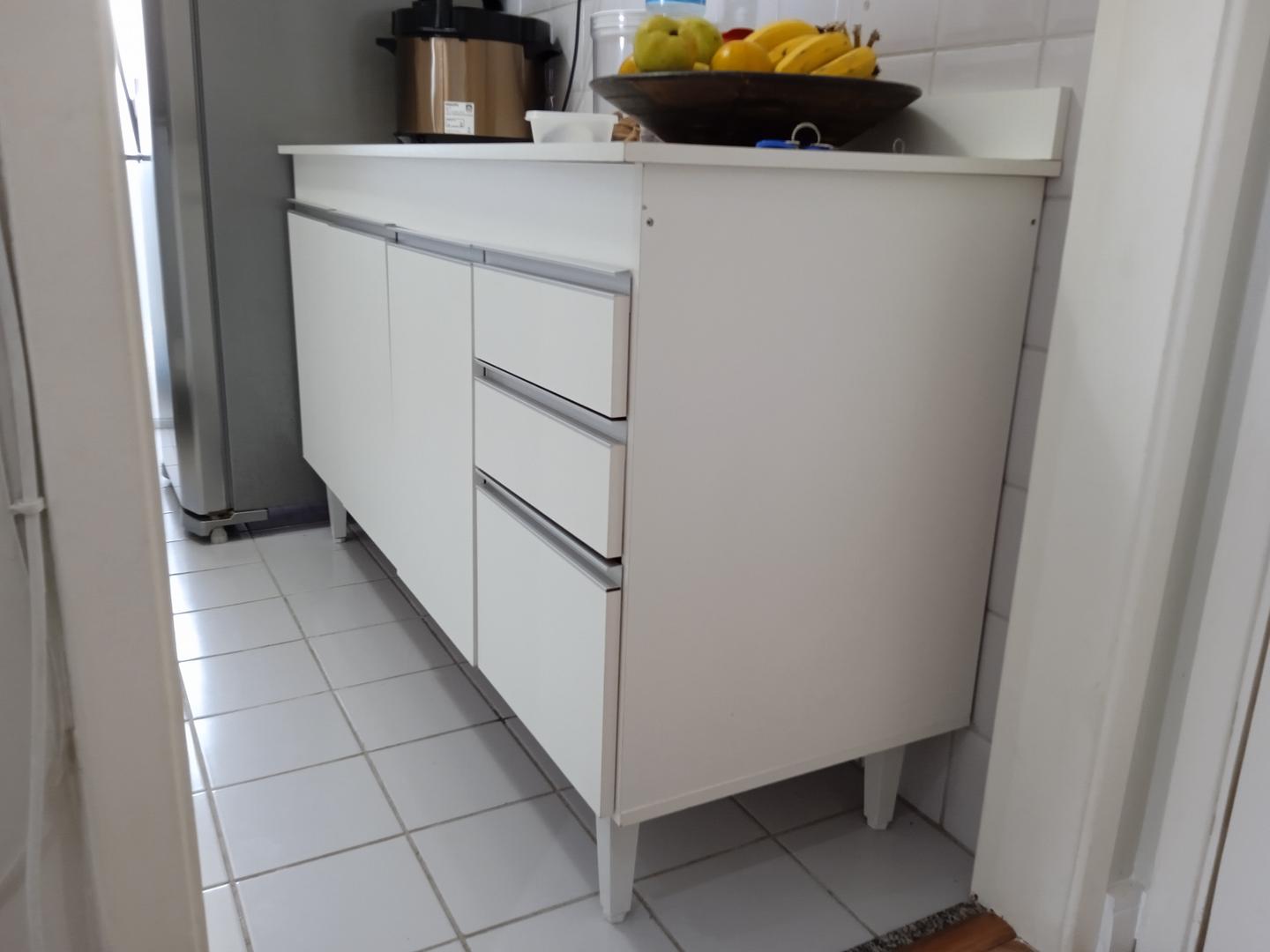 Armário de cozinha c/ 4 portas e 2 gavetas em MDF Branco 82 cm x 150 cm x 50 cm