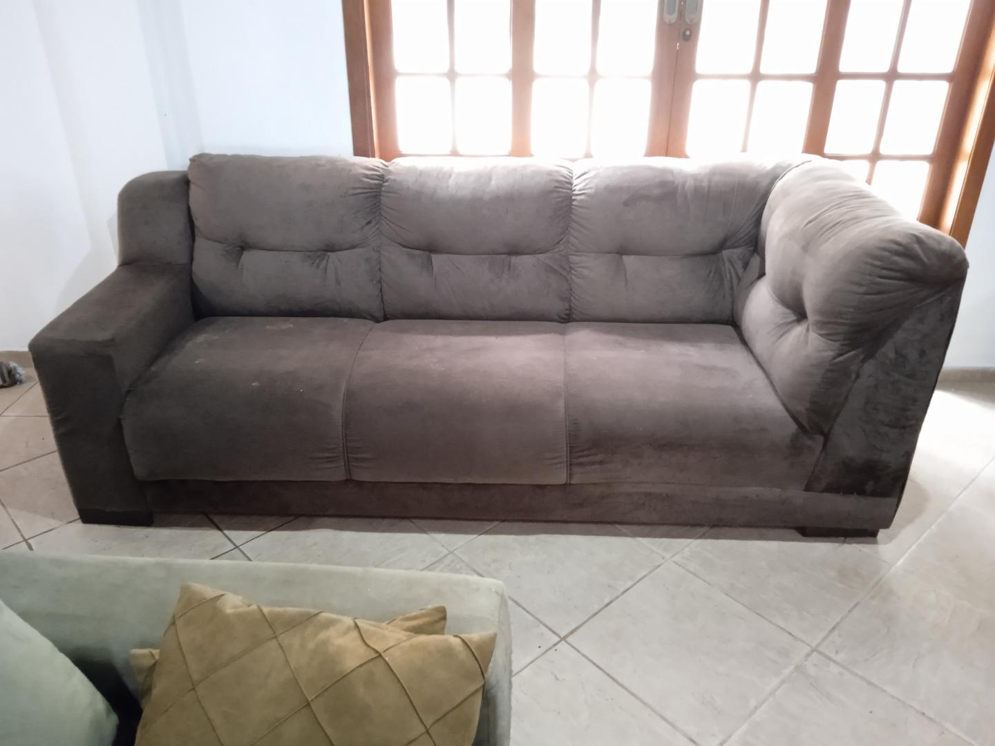 Sofá em L modular c/ 3 lugares em Estofado / Tecido Marrom 87 cm x 220 cm x 90 cm