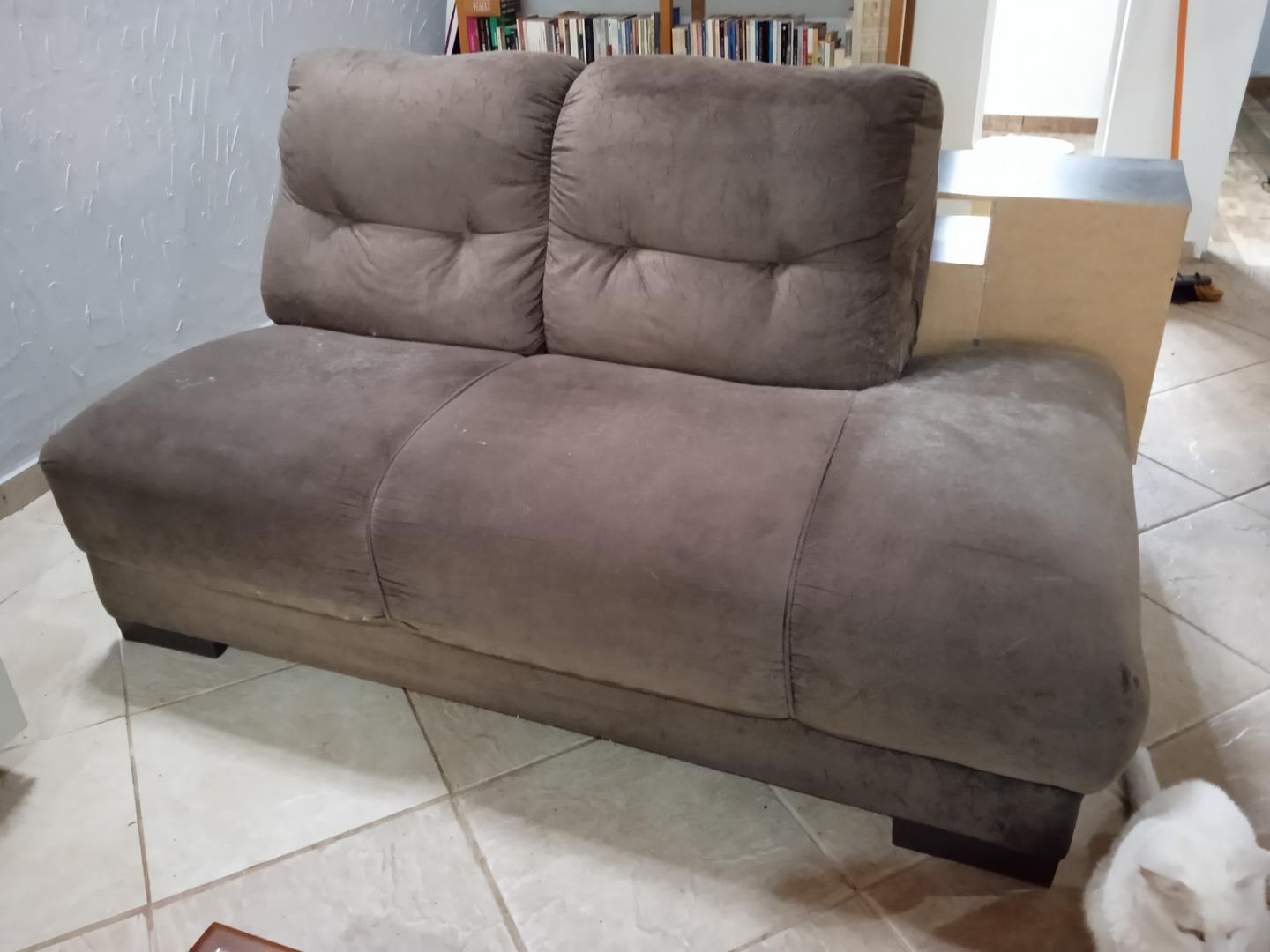 Sofá em L modular c/ 3 lugares em Estofado / Tecido Marrom 87 cm x 220 cm x 90 cm