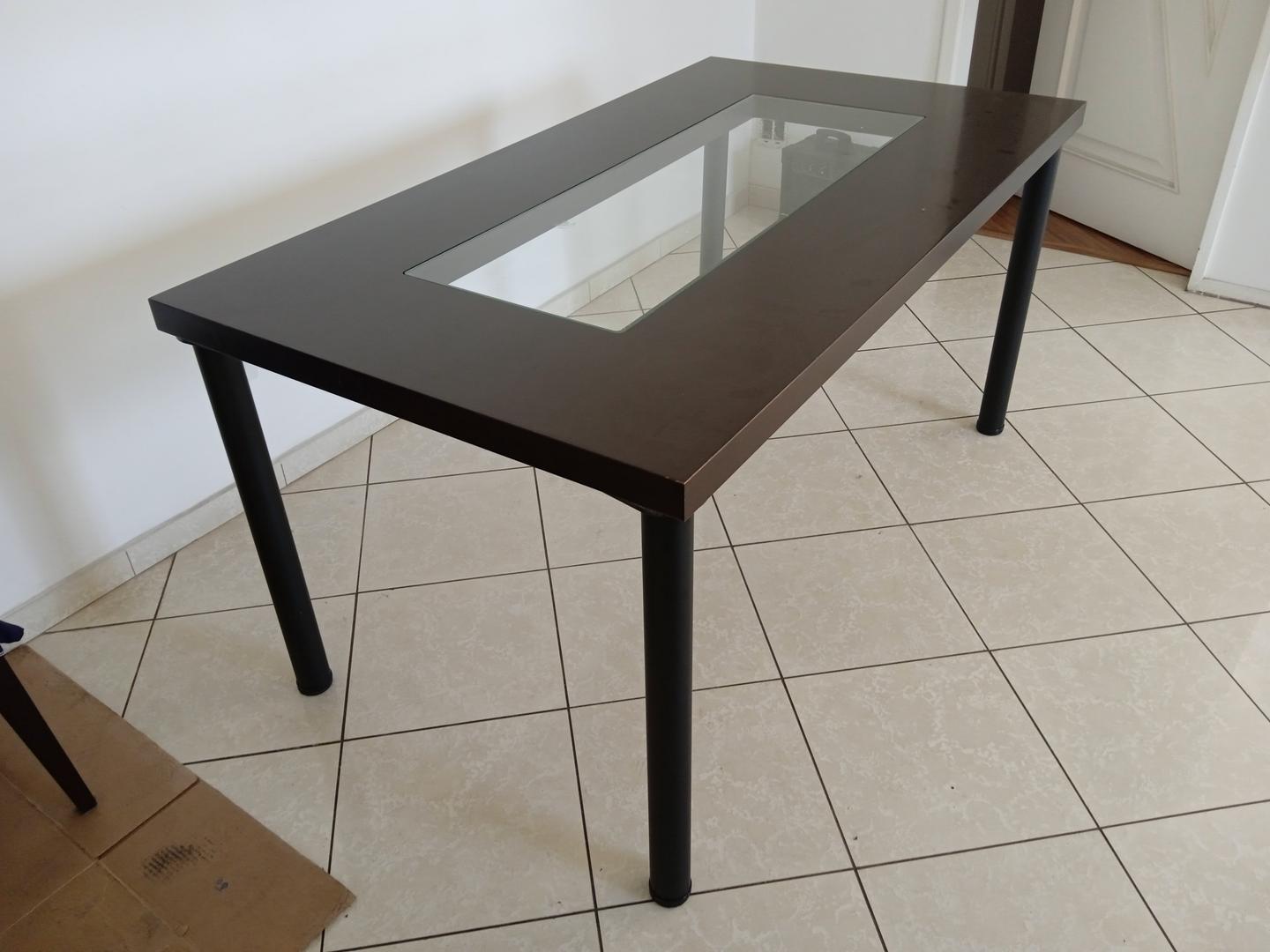 Mesa de jantar em MDF / Vidro Marrom 78 cm x 158 cm x 88 cm