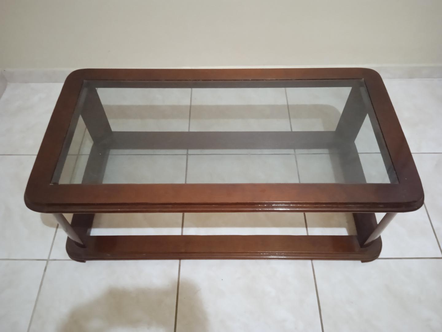 Mesa de centro em MDF / Vidro Marrom 36 cm x 100 cm x 53 cm