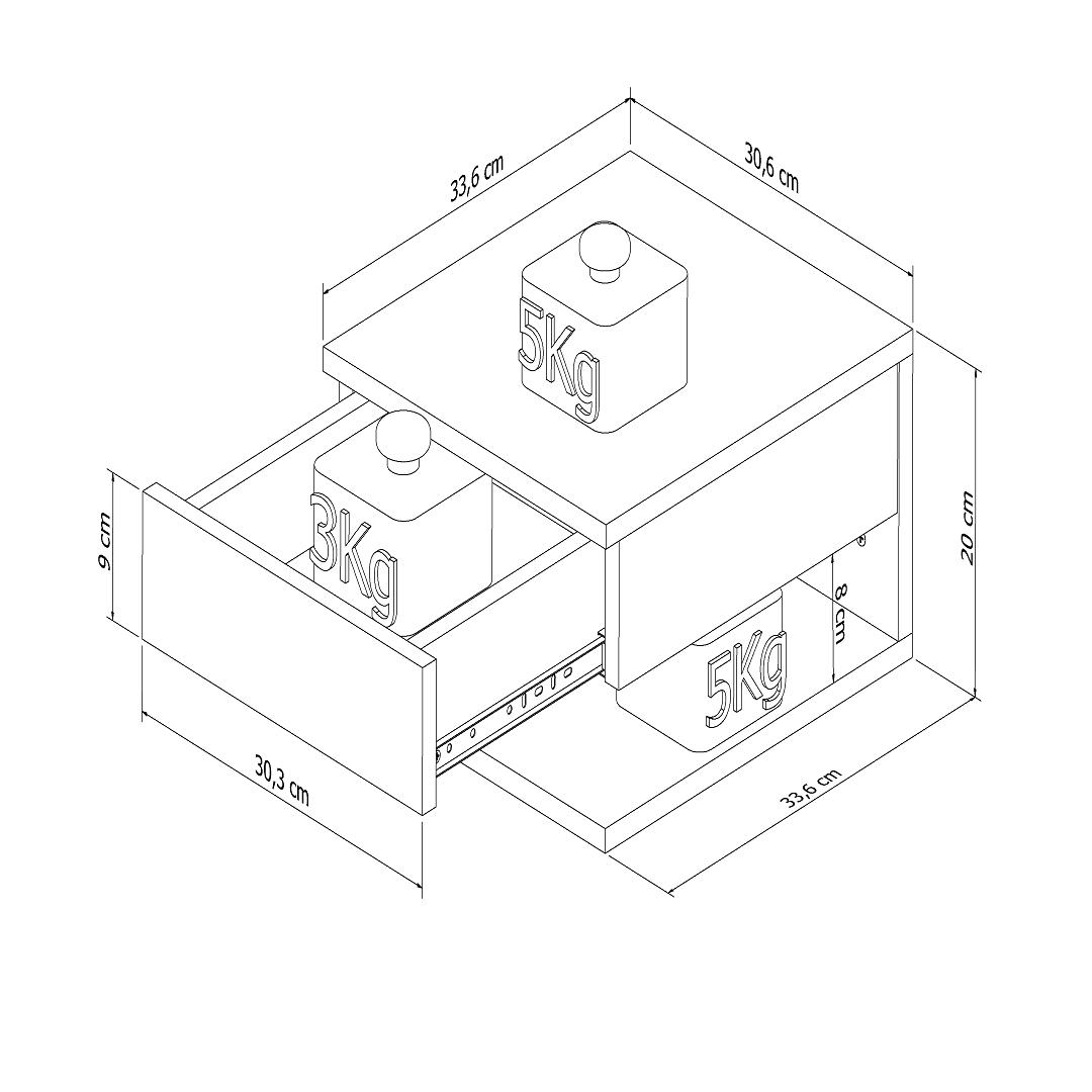 Mesa de Cabeceira Suspensa 1 Gaveta 1 Prateleira em MDF Laqueado Branco 32 cm x 45 cm