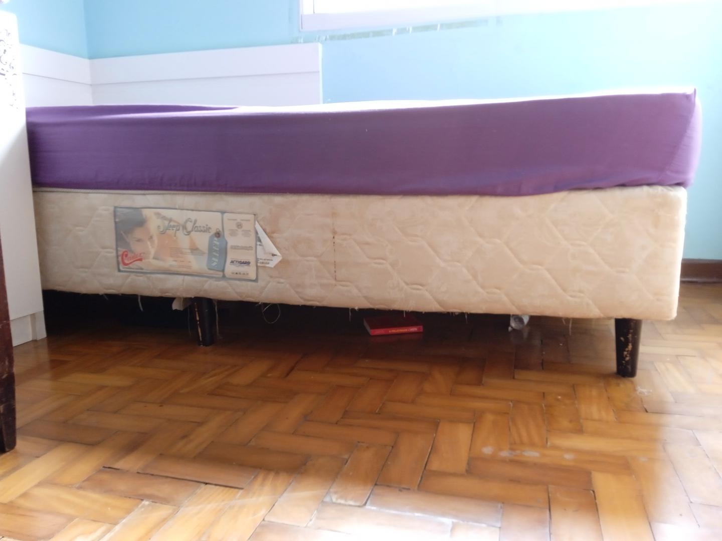 Cama box de solteiro s/ colchão Castor em Madeira / Estofado Bege 23 cm x 96 cm x 203 cm