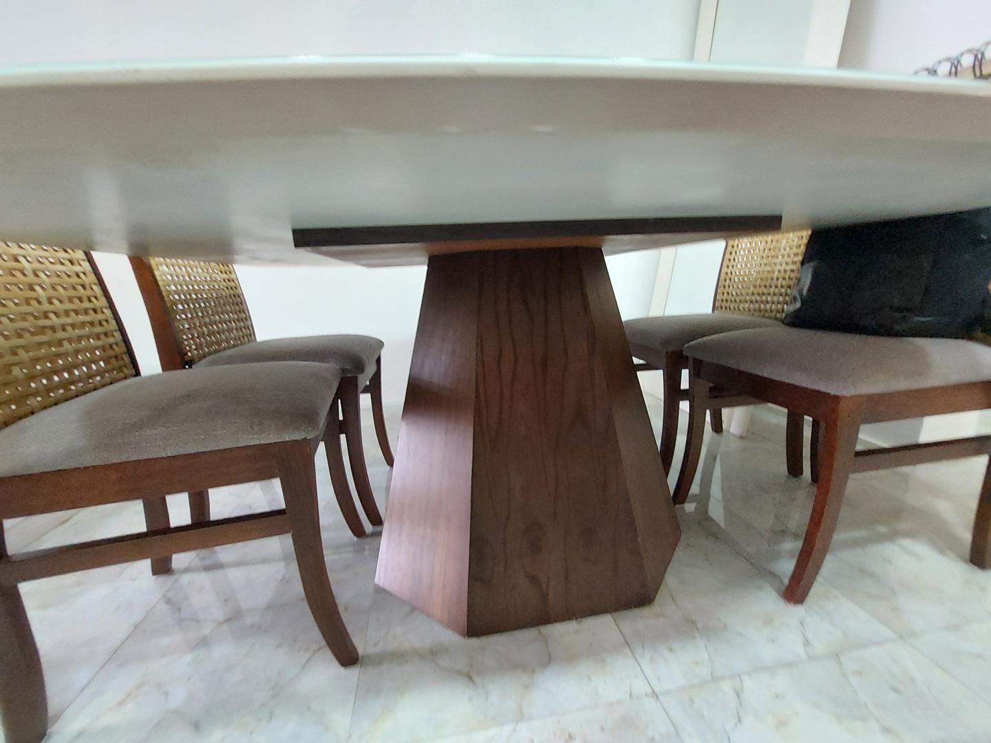 Mesa de jantar Quadrada s/ cadeiras em Madeira / Vidro Bege 75 cm x 150 cm x 150 cm