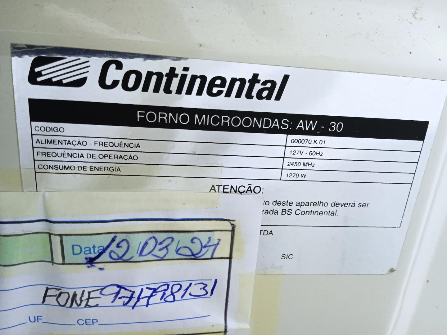 Microondas Continental AW-30 em Aço Branco 30 cm x 54 cm x 40 cm