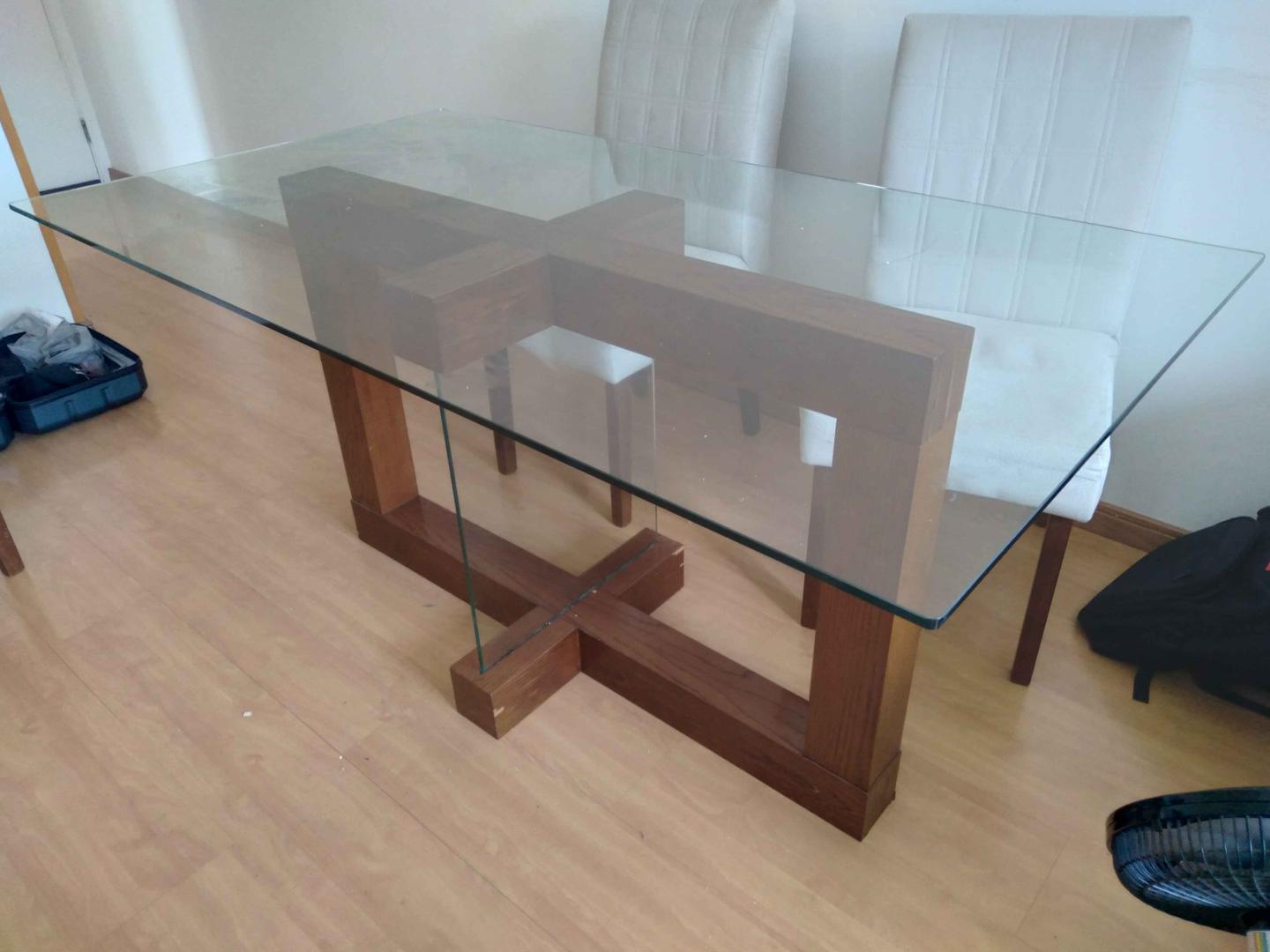 Mesa jantar  em Madeira / Vidro Marrom 76 cm x 160 cm x 90 cm