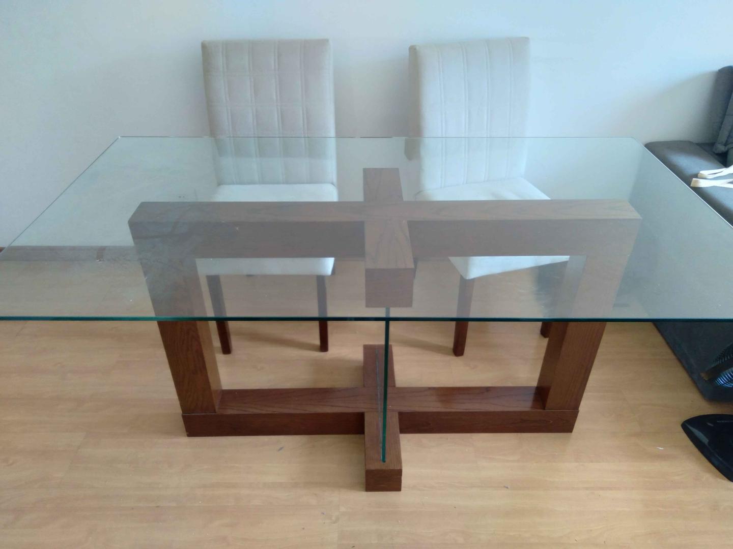 Mesa jantar  em Madeira / Vidro Marrom 76 cm x 160 cm x 90 cm