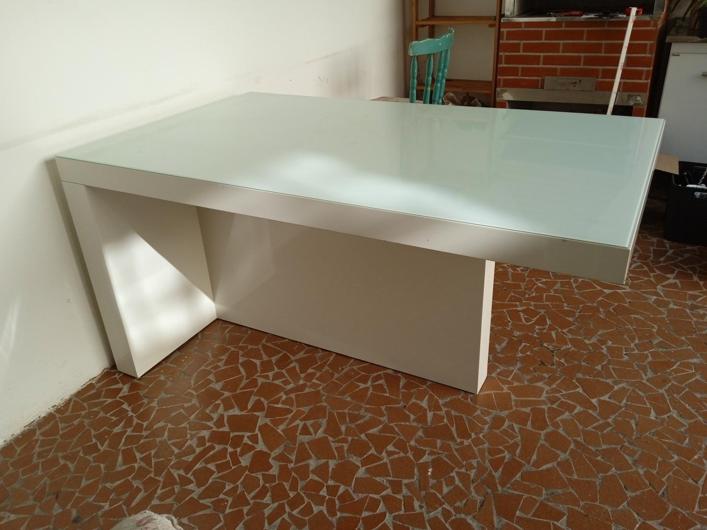 Mesa de Jantar em Madeira / Vidro Branco 77 cm x 150 cm x 90 cm