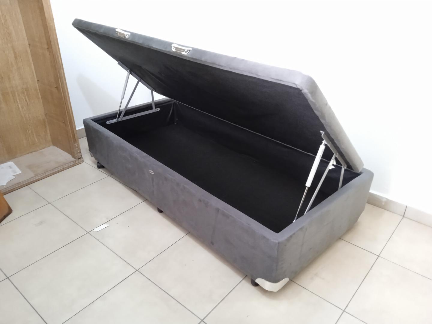 Cama box baú de solteiro Castor em Madeira / Tecido Cinza 41 cm x 188 cm x 88 cm