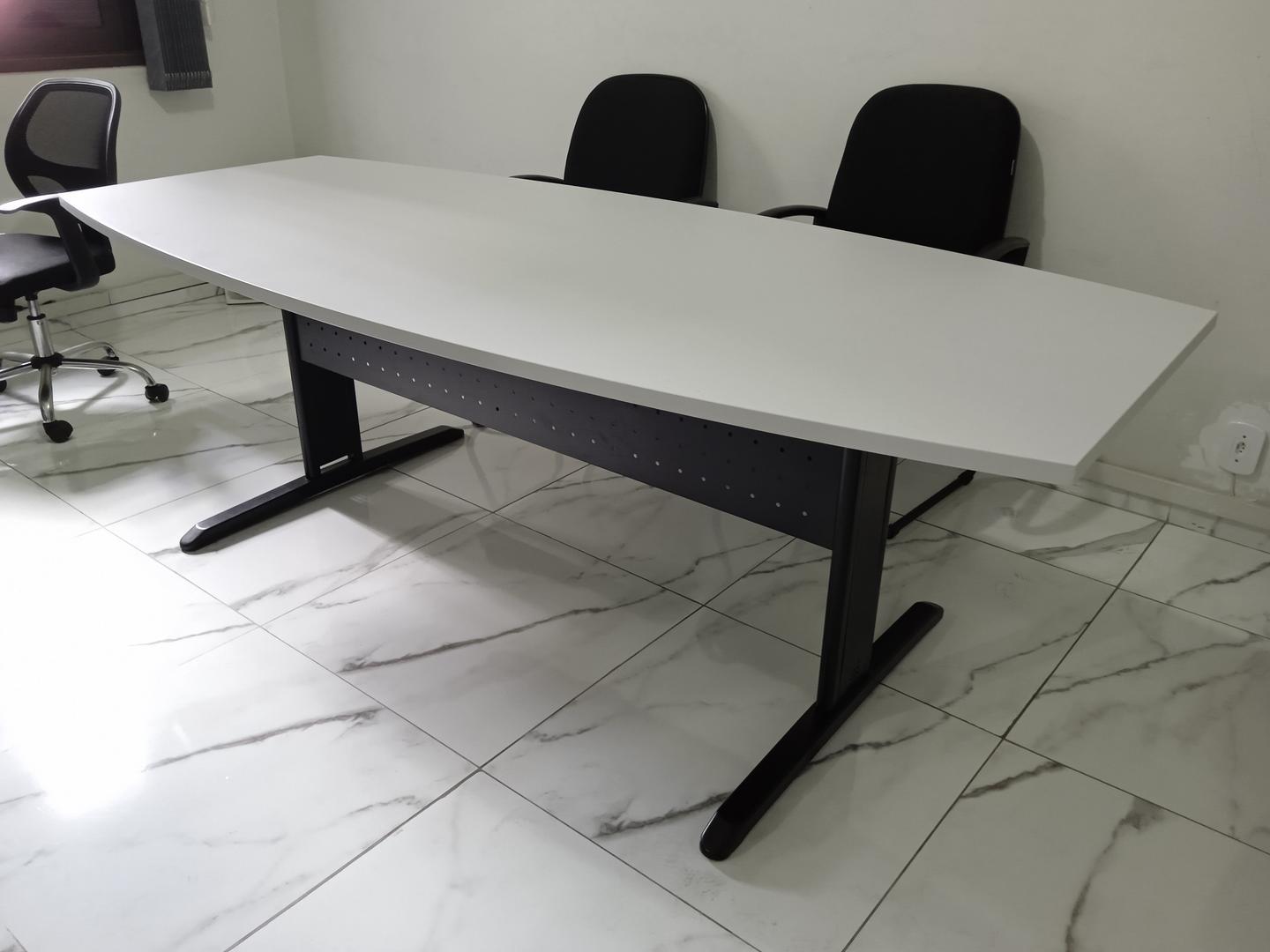 Mesa de reunião s/ cadeiras em Aço / MDF Cinza 74 cm x 220 cm x 101 cm