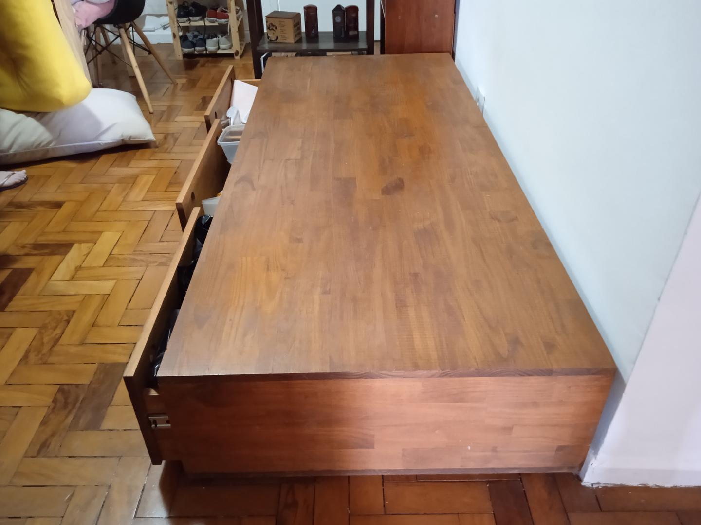 Cama de Solteiro c/ 3 Gavetas em Madeira Marrom 32 cm x 190 cm x 80 cm