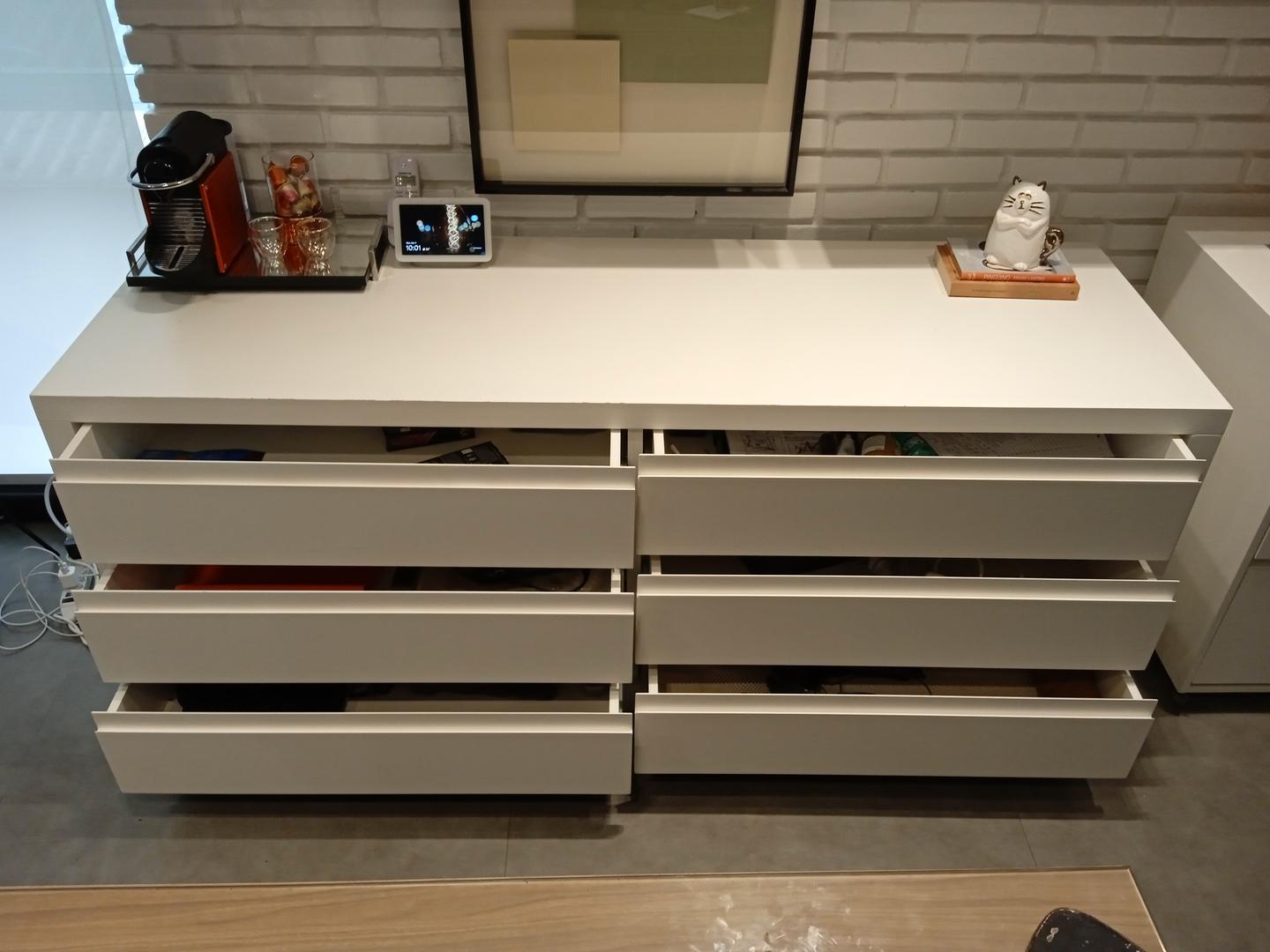 Cômoda baixa c/ 6 gavetas em MDF Branco 74 cm x 184 cm x 60 cm