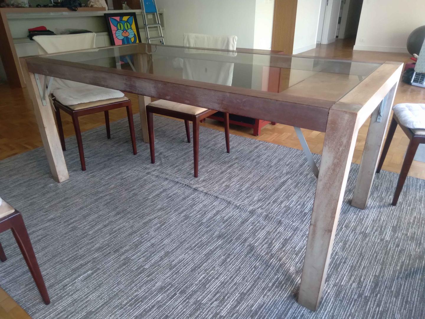 Mesa de jantar s/ cadeiras em Madeira / Vidro Marrom 80 cm x 181 cm x 91 cm