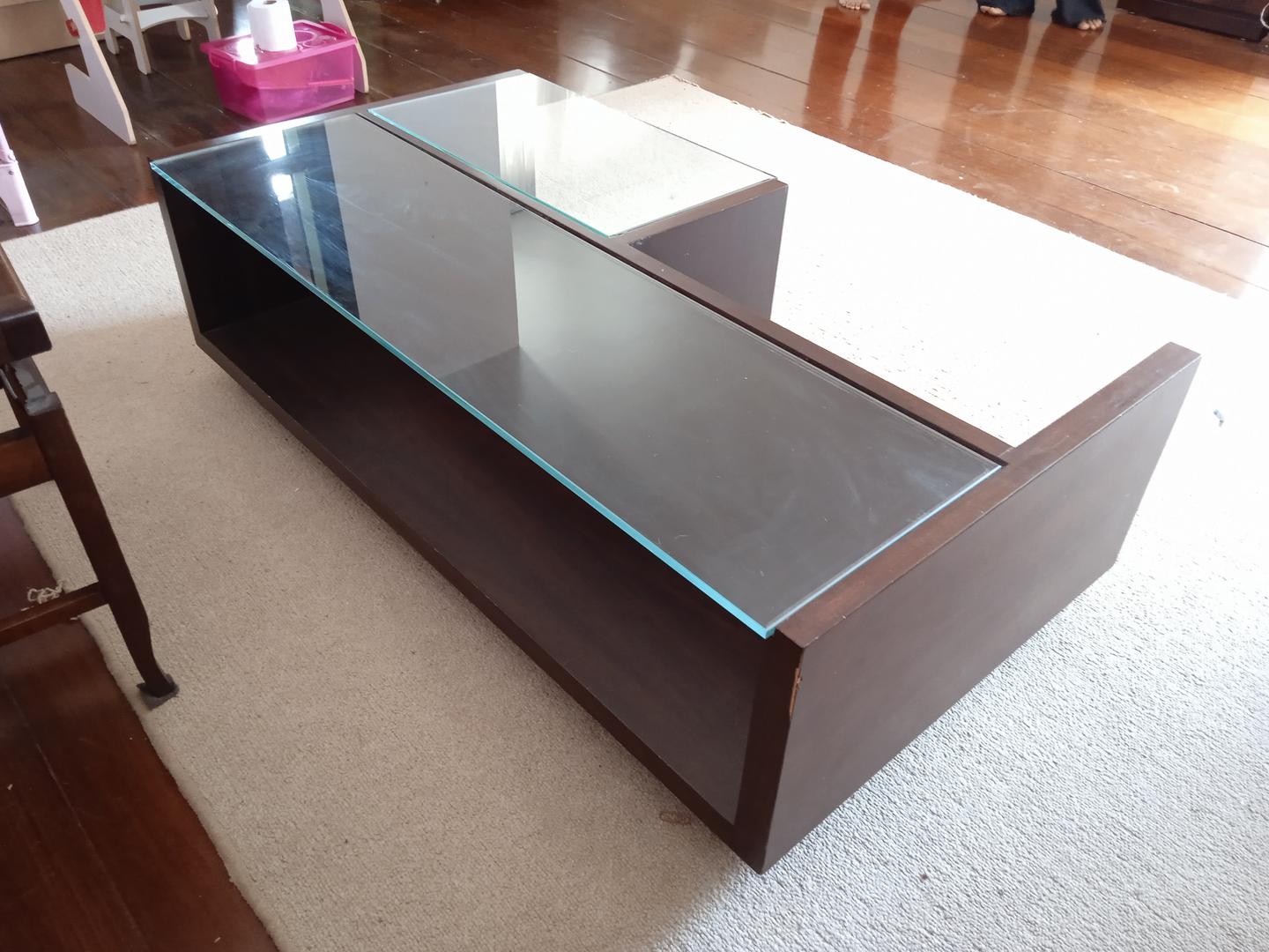 Mesa de Centro em Madeira / Vidro Marrom 35 cm x 120 cm x 67 cm