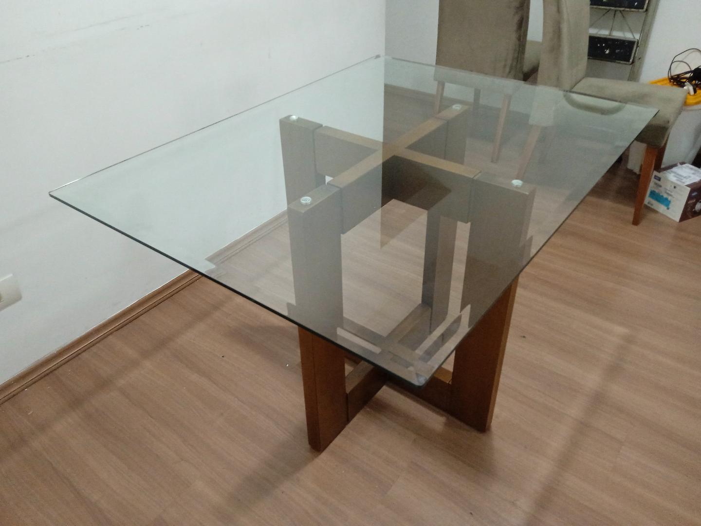 Mesa de jantar c / tampo de vidro em Madeira Marrom 78 cm x 120 cm x 90 cm