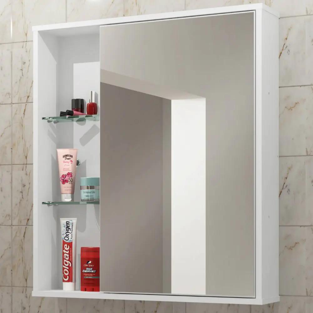 Armário Espelheira para Banheiro 1 Porta Miami Bechara em MDF Branco54 cm x 12 cm