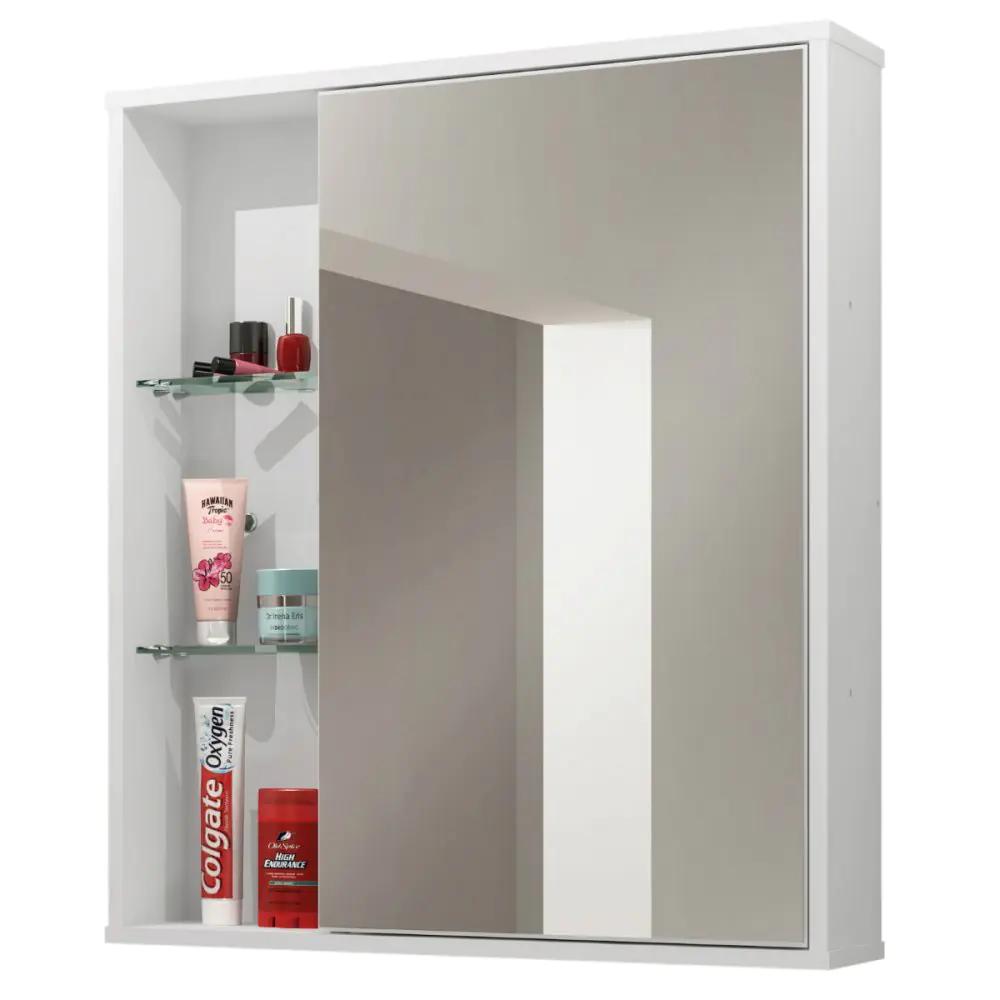 Armário Espelheira para Banheiro 1 Porta Miami Bechara em MDF Branco54 cm x 12 cm