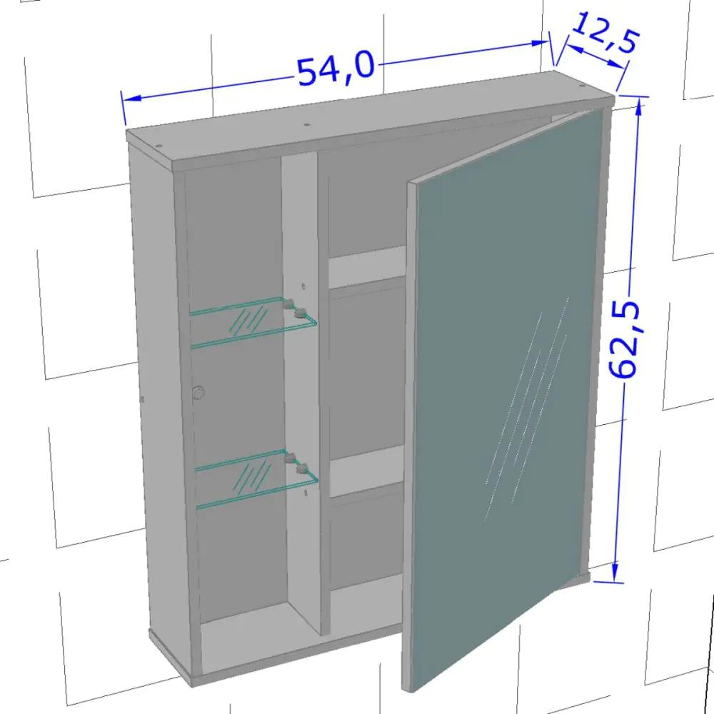 Armário Espelheira para Banheiro 1 Porta Miami Bechara em MDF Branco54 cm x 12 cm